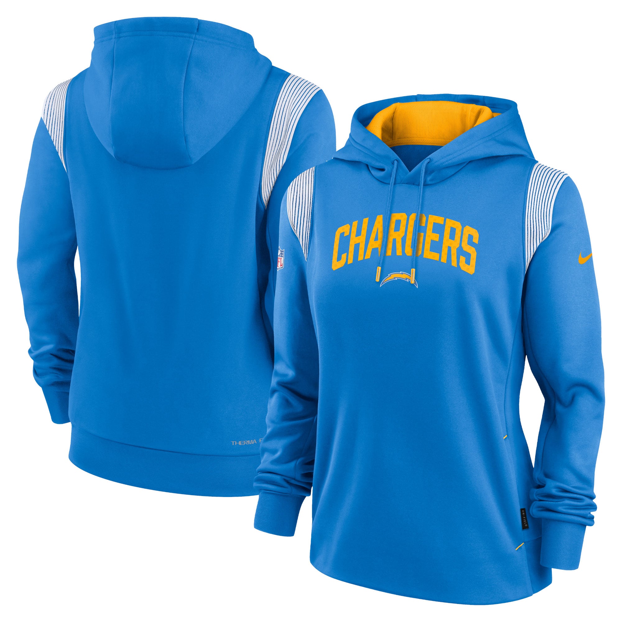 Women’s Nike Powder Blue Los Angeles Chargers Sideline Stack Performance Pullover Hoodie Women’s Nike Powder Blue Los Angeles Chargers Sideline Stack Performance Pullover Hoodie