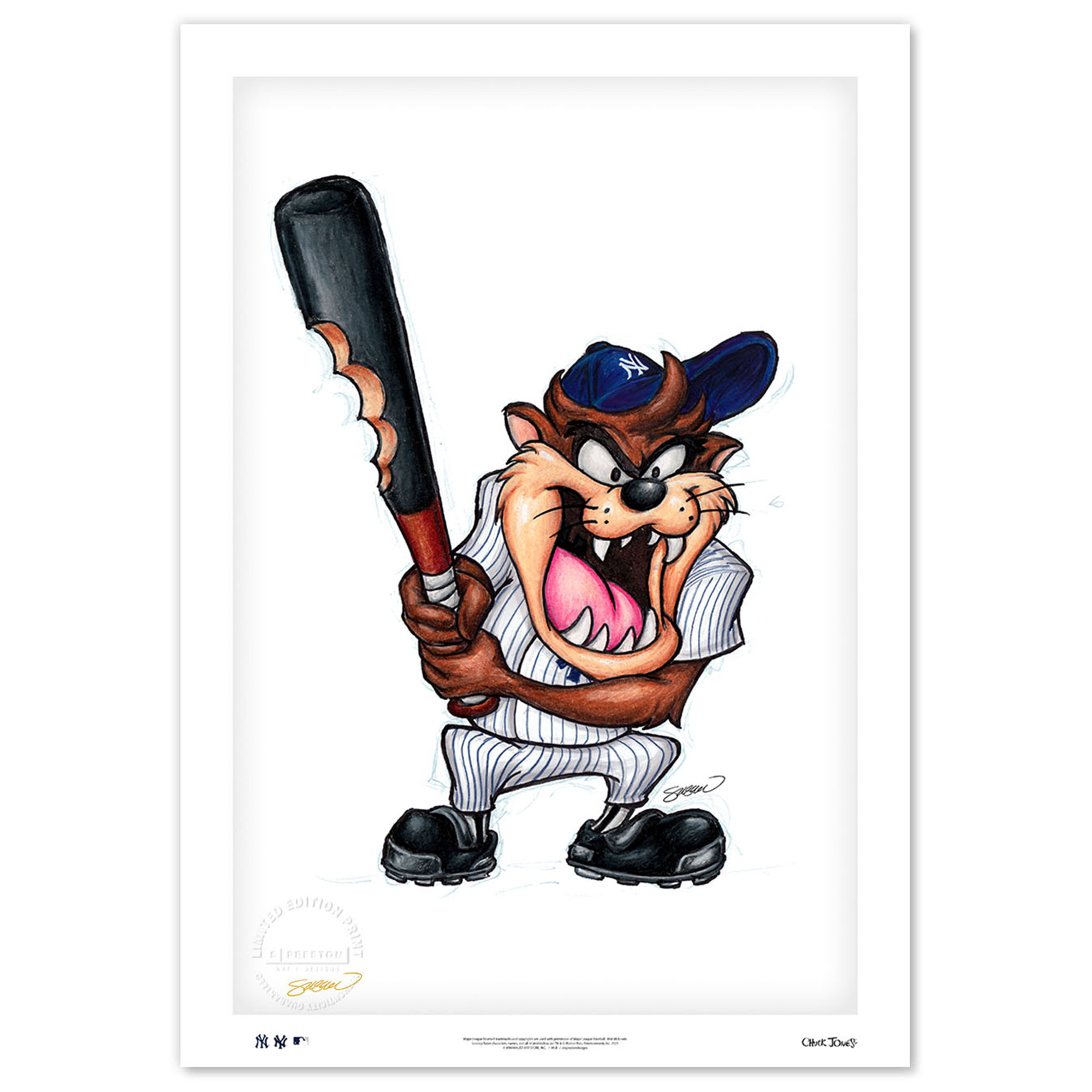 Tasmanian Devil New York Yankees 14'' x 20'' Looney Tunes Fine Art Print: retailer-supplied image