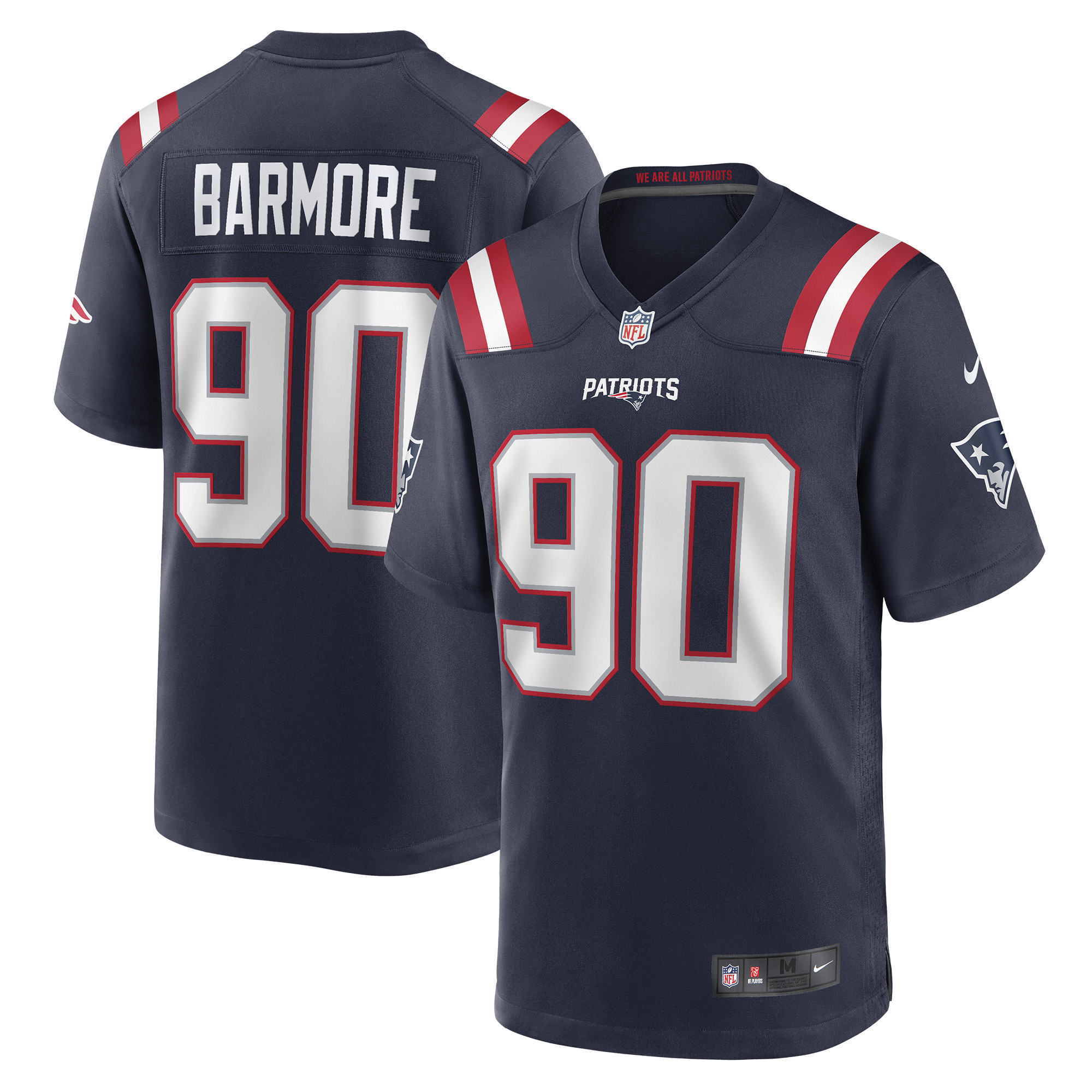 Men's Nike Christian Barmore Navy New England Patriots Player Game Jersey
