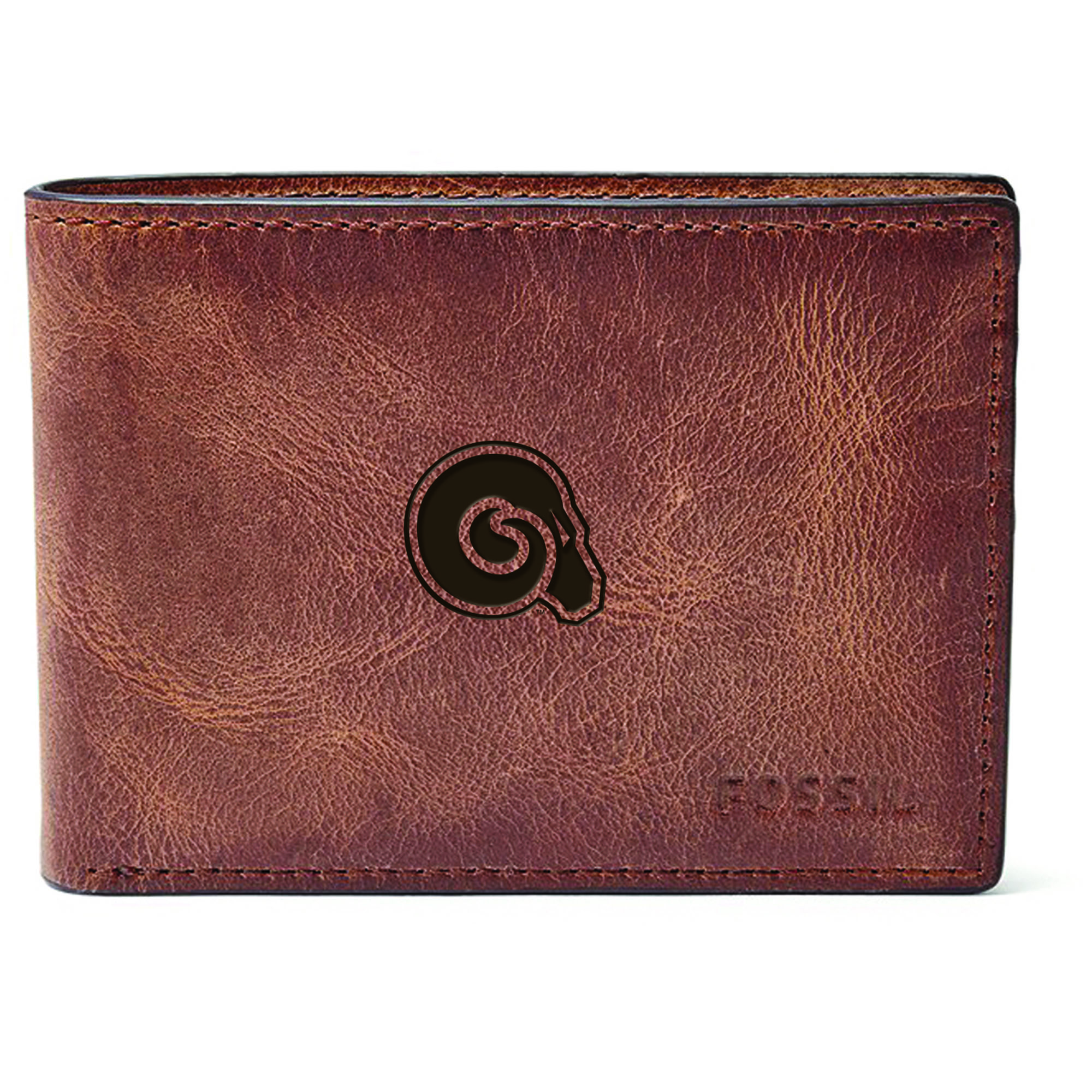 Men's Fossil Brown Albany State Golden Rams Leather Derrick Front Pocket Bi-Fold Wallet