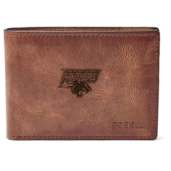 Men's Fossil Brown Clark Atlanta University Panthers Leather Derrick Front Pocket Bi-Fold Wallet