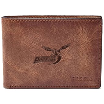 Men's Fossil Brown Delaware State Hornets Leather Derrick Front Pocket Bi-Fold Wallet