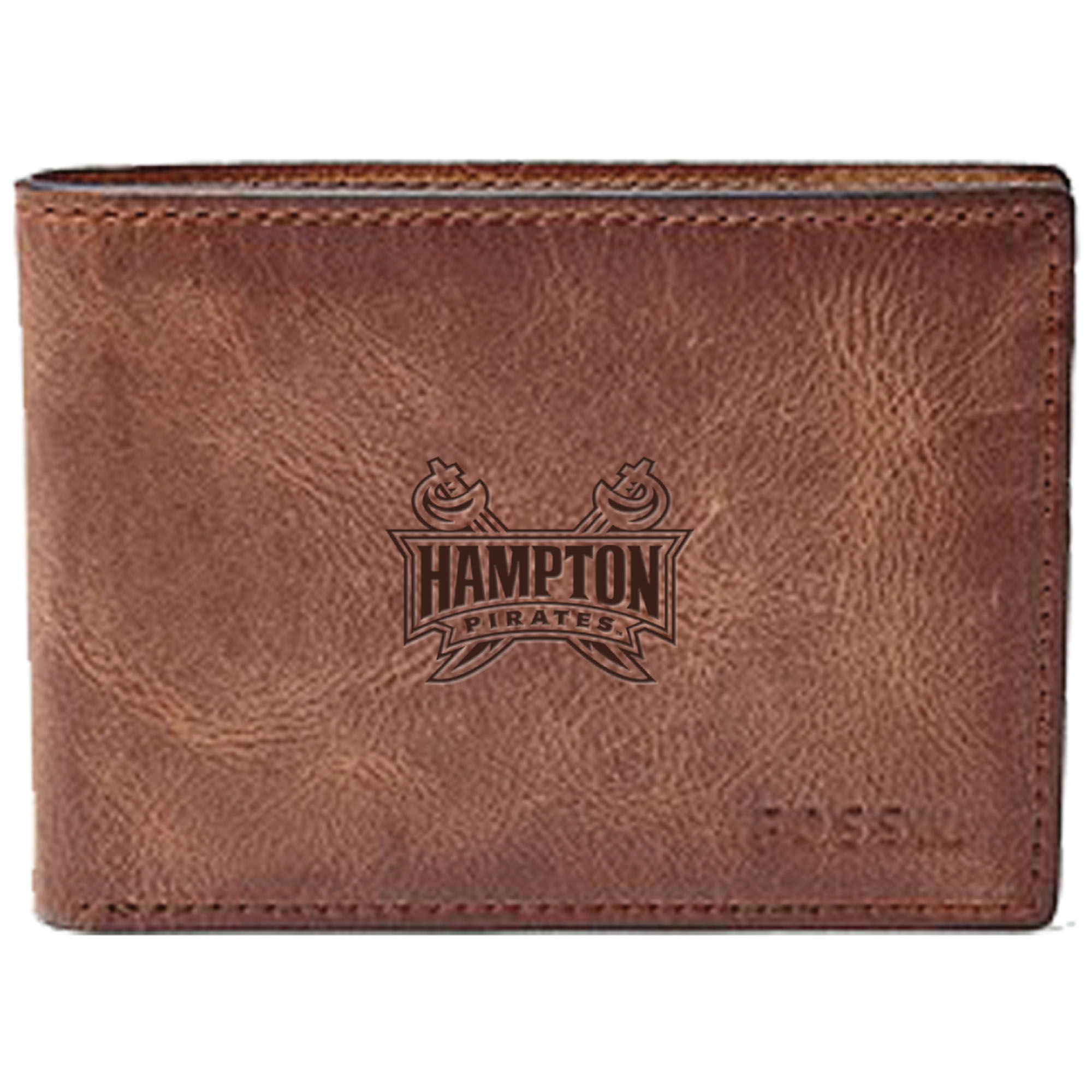 Men's Fossil Brown Hampton Pirates Leather Derrick Front Pocket Bi-Fold Wallet