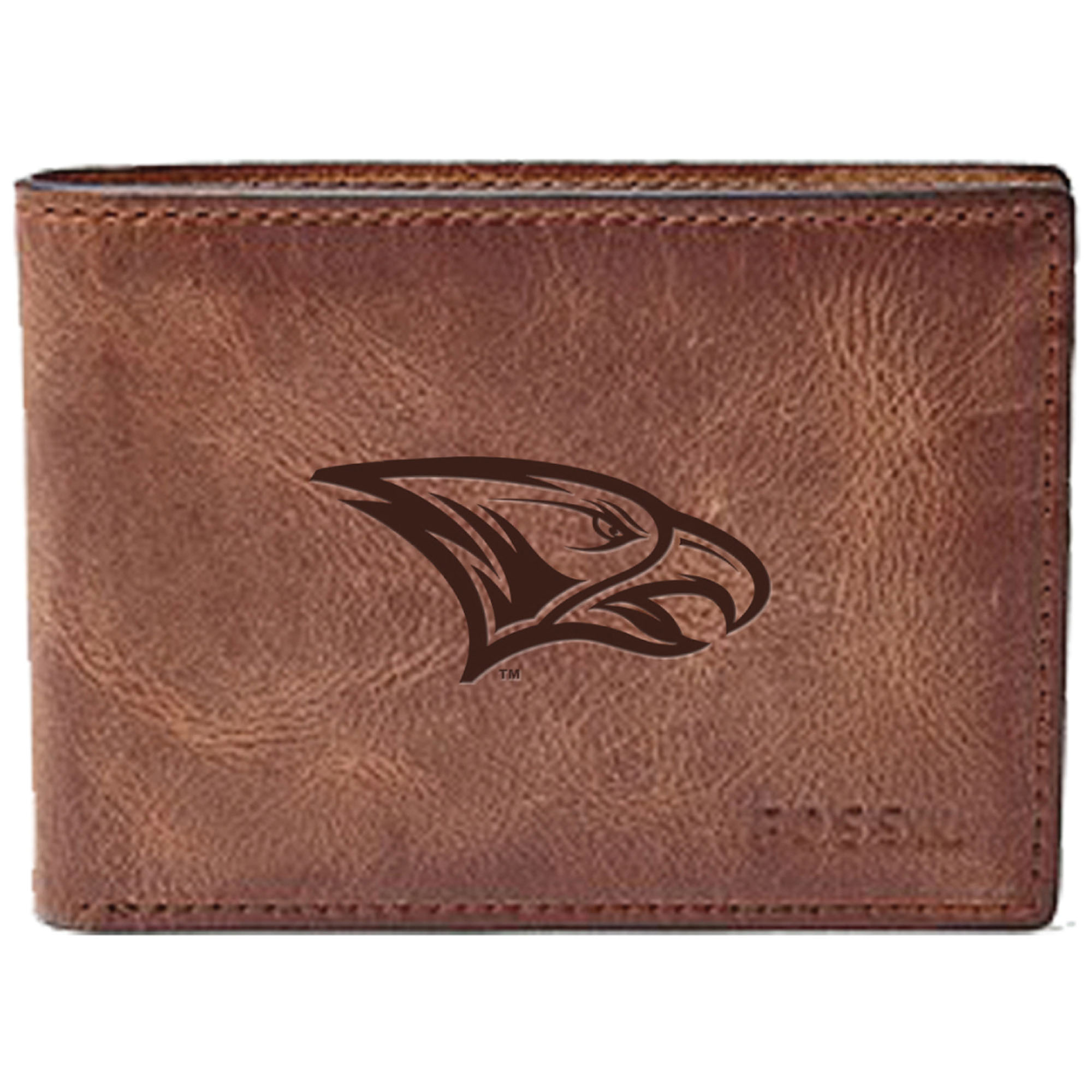 Men's Fossil Brown North Carolina Central Eagles Leather Derrick Front Pocket Bi-Fold Wallet