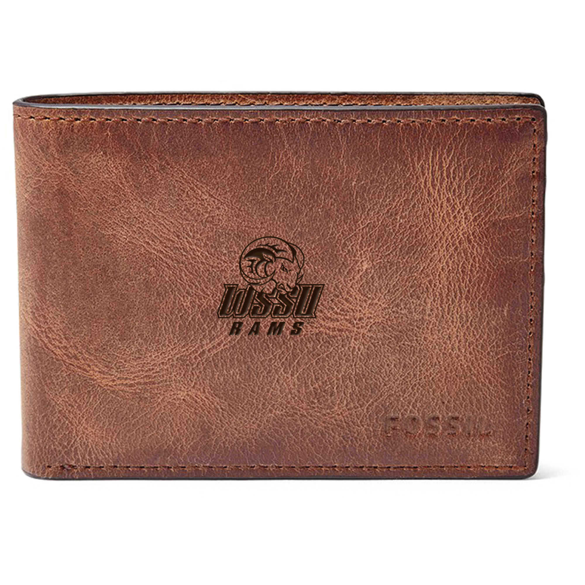 Men's Fossil Brown Winston-Salem State Rams Leather Derrick Front Pocket Bi-Fold Wallet