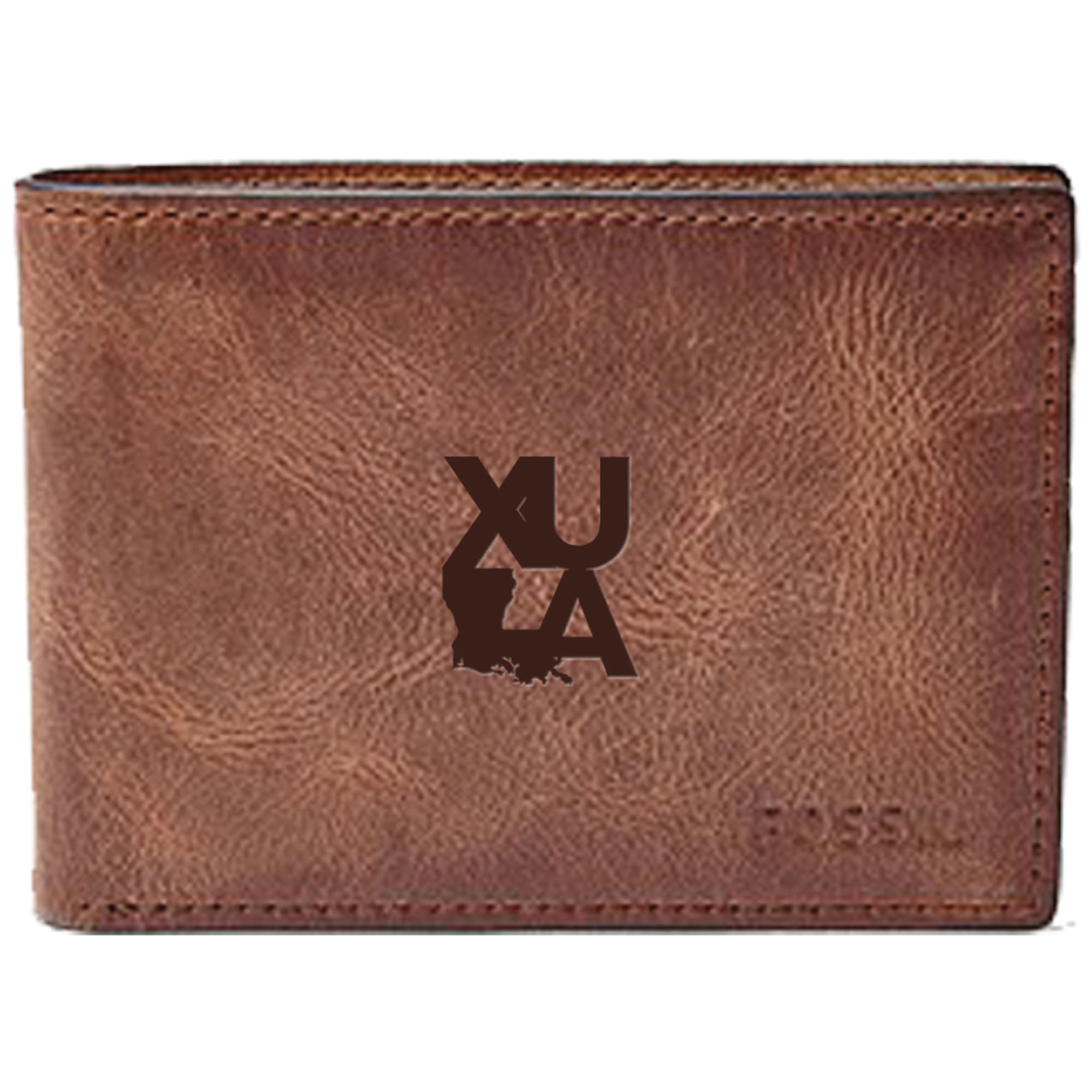 Men's Fossil Brown XULA Gold Leather Derrick Front Pocket Bi-Fold Wallet