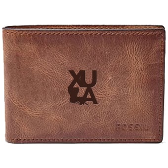 Men's Fossil Brown XULA Gold Leather Derrick Front Pocket Bi-Fold Wallet