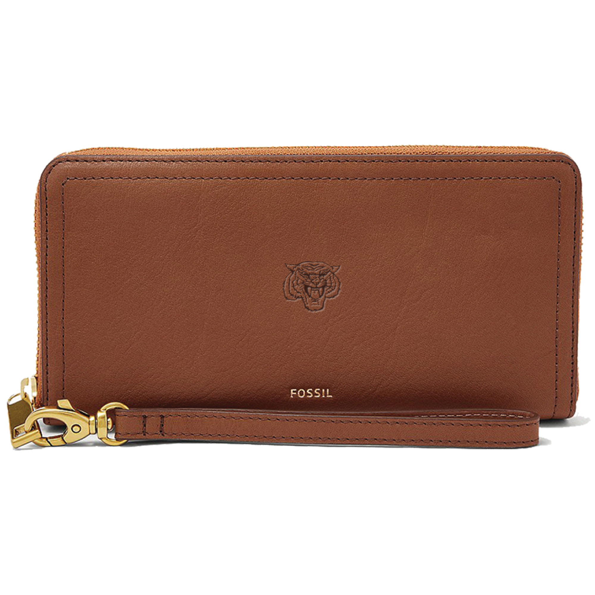 Women's Fossil Brown Morehouse Maroon Tigers Leather Logan RFID Zip Around Clutch