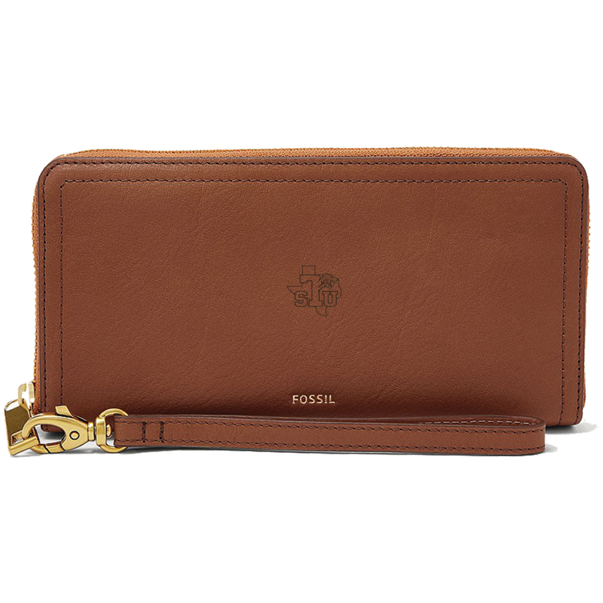 Women's Fossil Brown Texas Southern Tigers Leather Logan RFID Zip Around Clutch