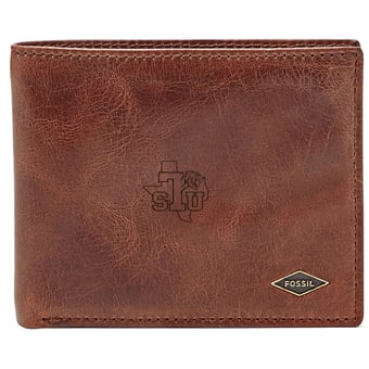 Men's Fossil Brown Texas Southern Tigers Ryan RFID Flip ID Bi-Fold Wallet