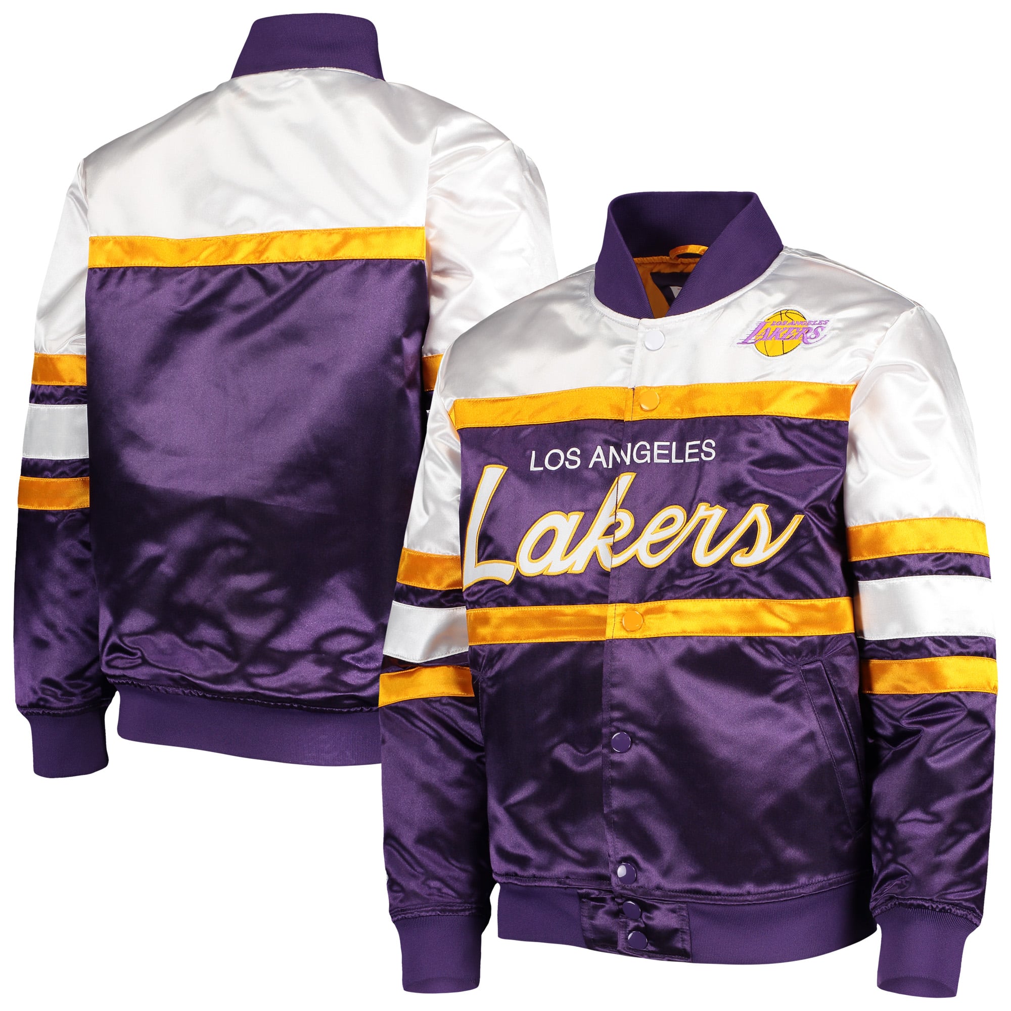 Youth Mitchell & Ness Purple Los Angeles Lakers Hardwood Classics Satin Full-Snap Jacket