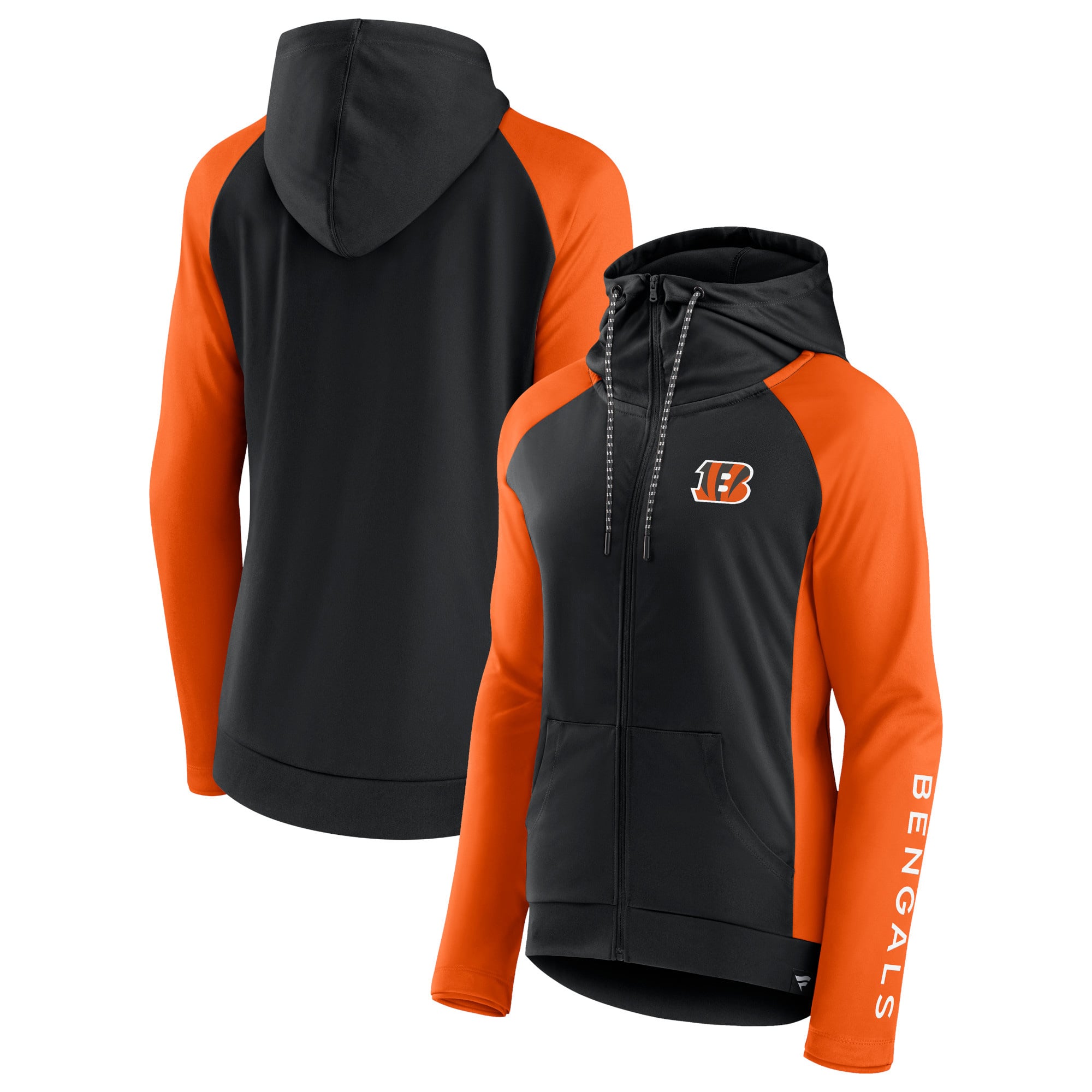 Women's Fanatics Black/Orange Cincinnati Bengals End Around Lightweight Raglan Full-Zip Hoodie Jacket
