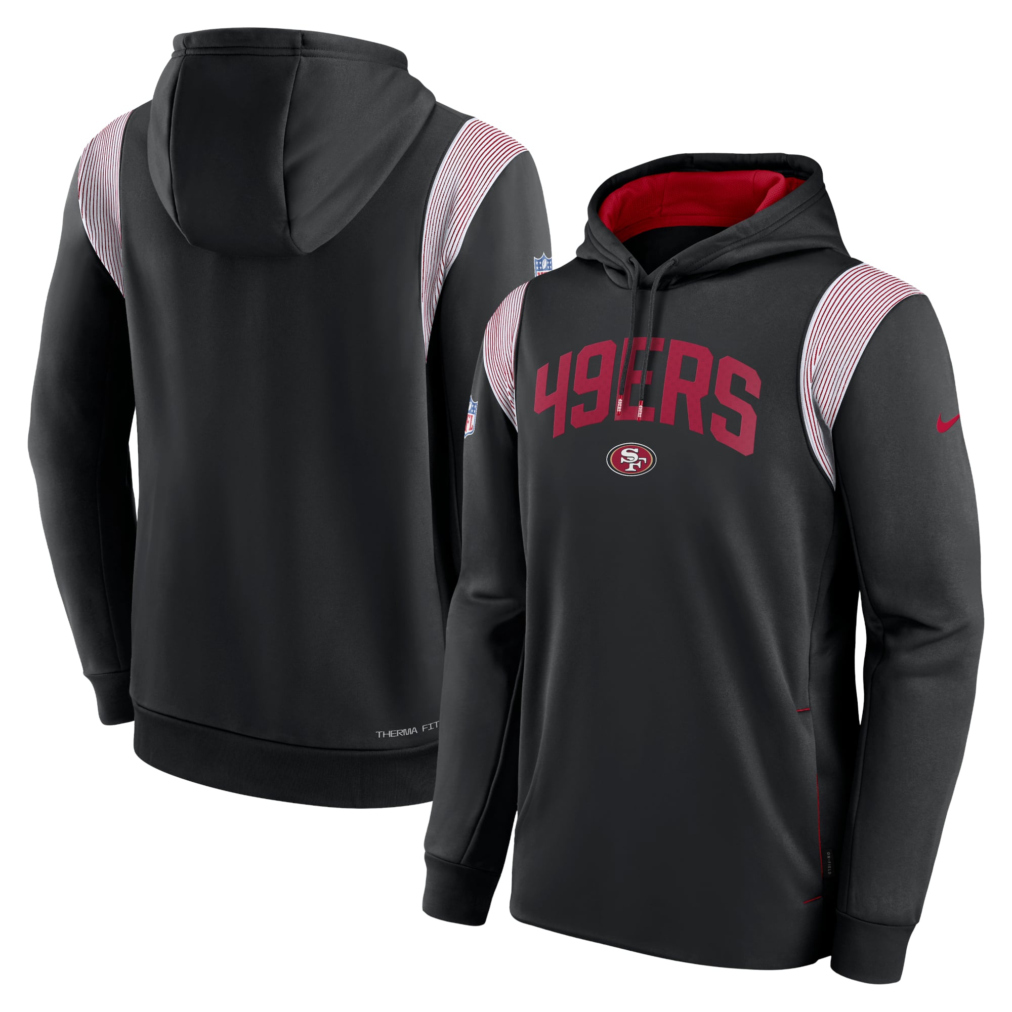 Men's Nike Black San Francisco 49ers Sideline Athletic Stack Performance Pullover Hoodie: retailer-supplied image