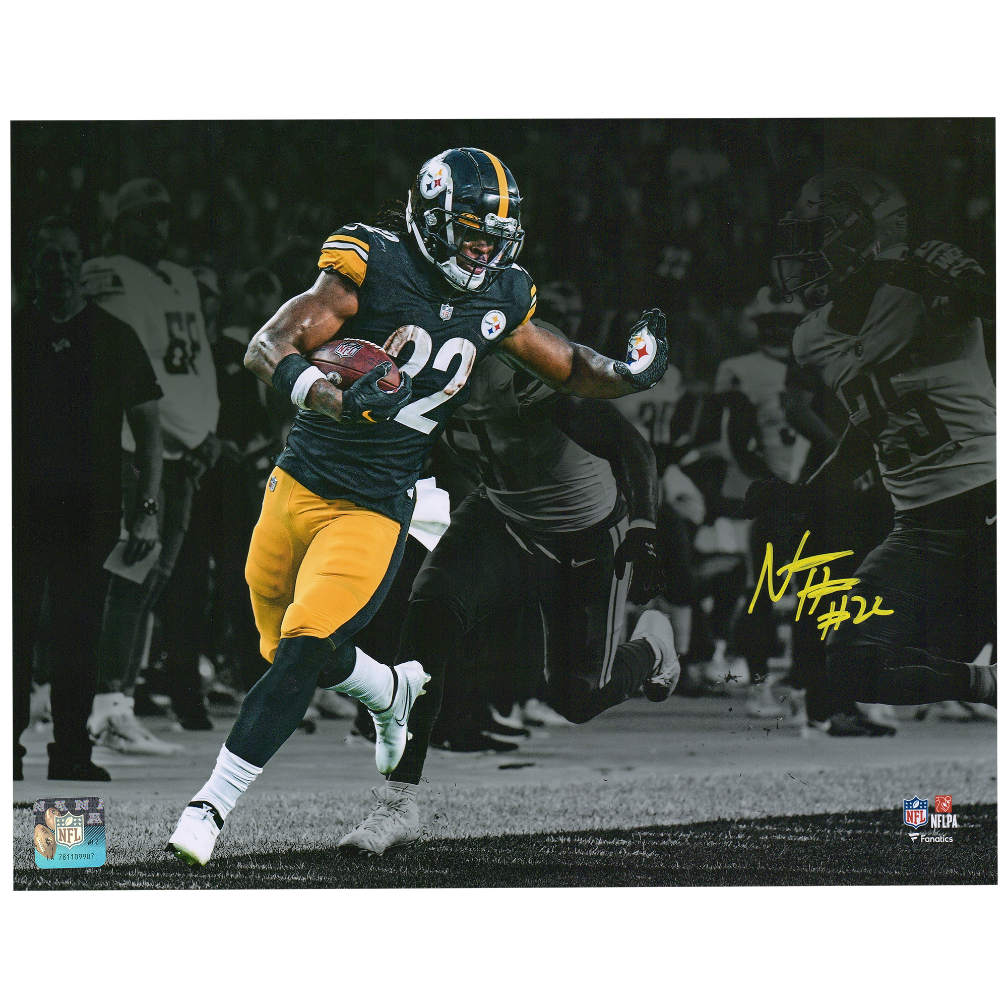 Najee Harris Pittsburgh Steelers Autographed 11" x 14" Stiff Arm Spotlight Photograph