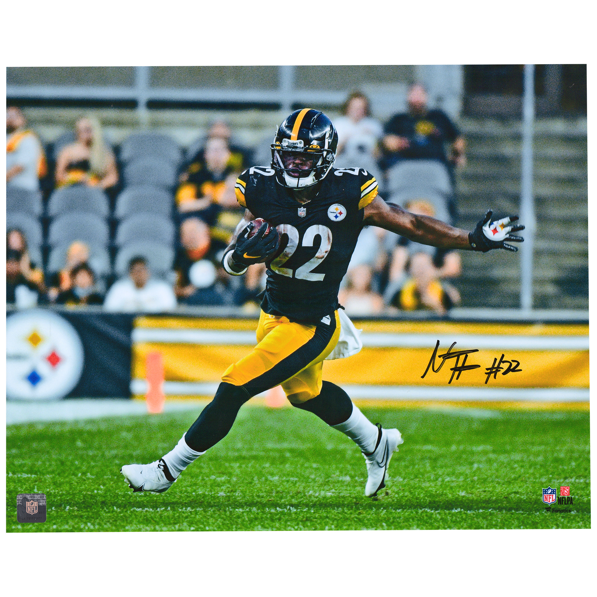 Najee Harris Pittsburgh Steelers Autographed 16" x 20" Black Jersey Running Photograph