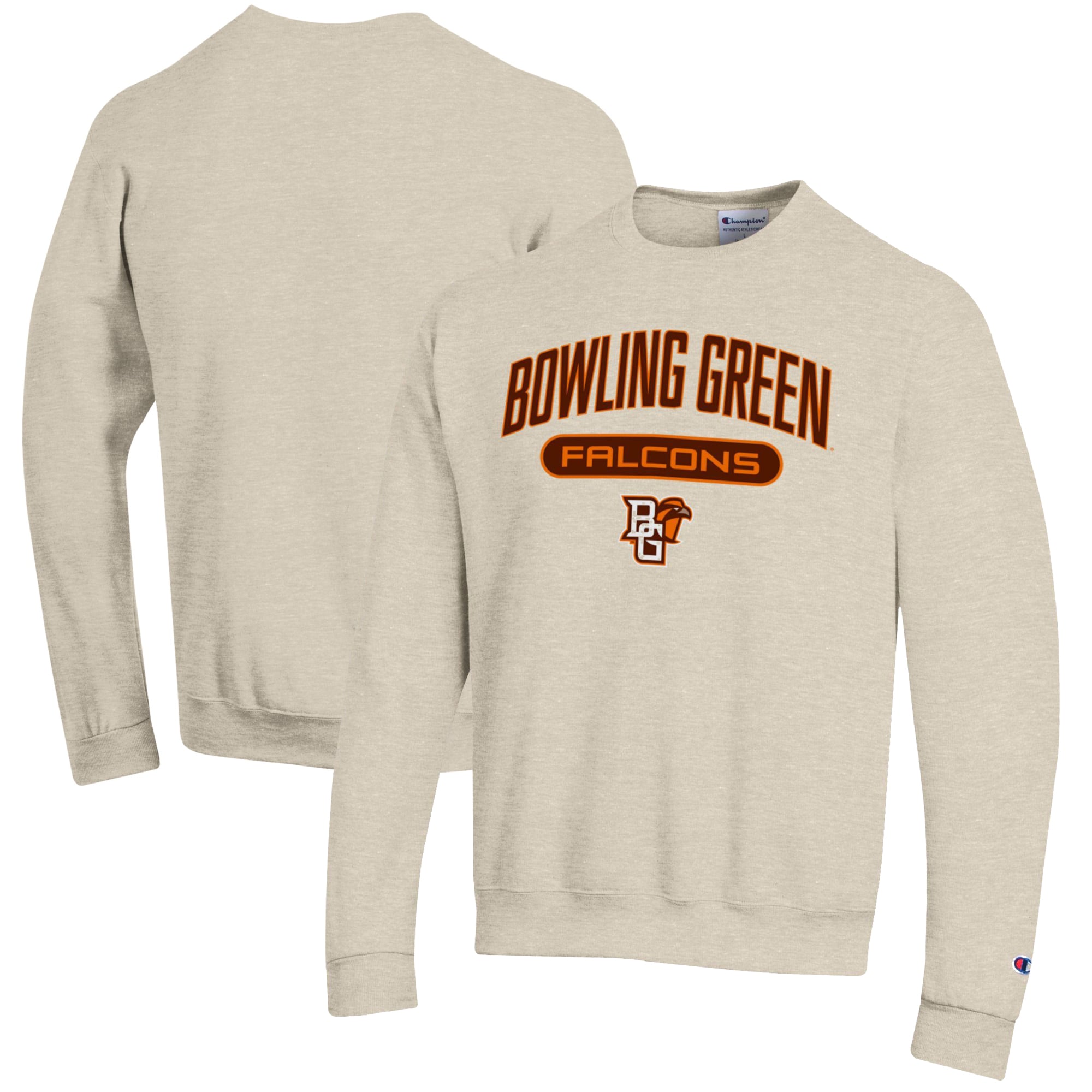 Men's Champion Heathered Oatmeal Bowling Green St. Falcons Eco Powerblend Crewneck Sweatshirt