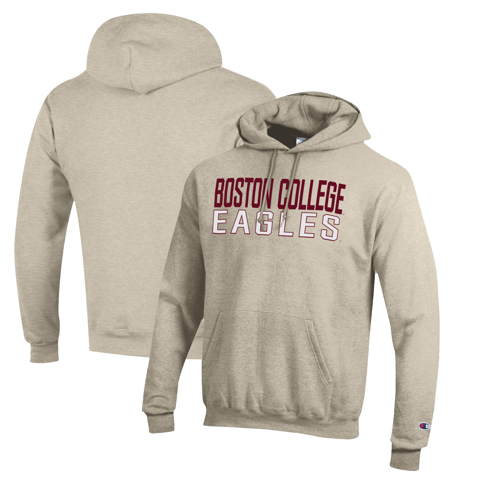 Men's Champion Heathered Oatmeal Boston College Eagles Eco Powerblend Pullover Hoodie
