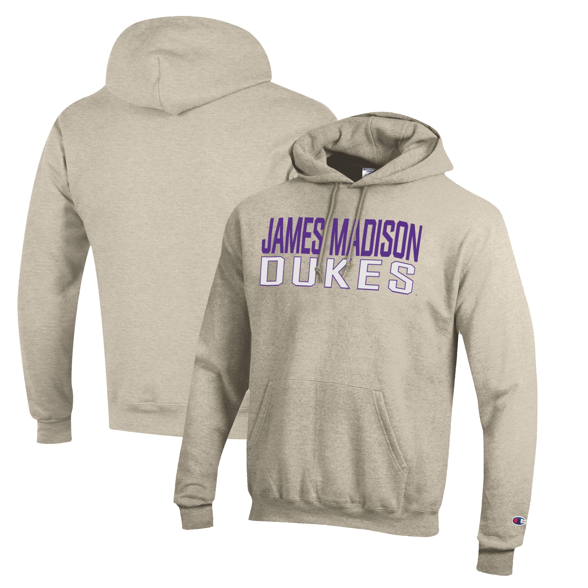 Men's Champion Heathered Oatmeal James Madison Dukes Eco Powerblend Pullover Hoodie