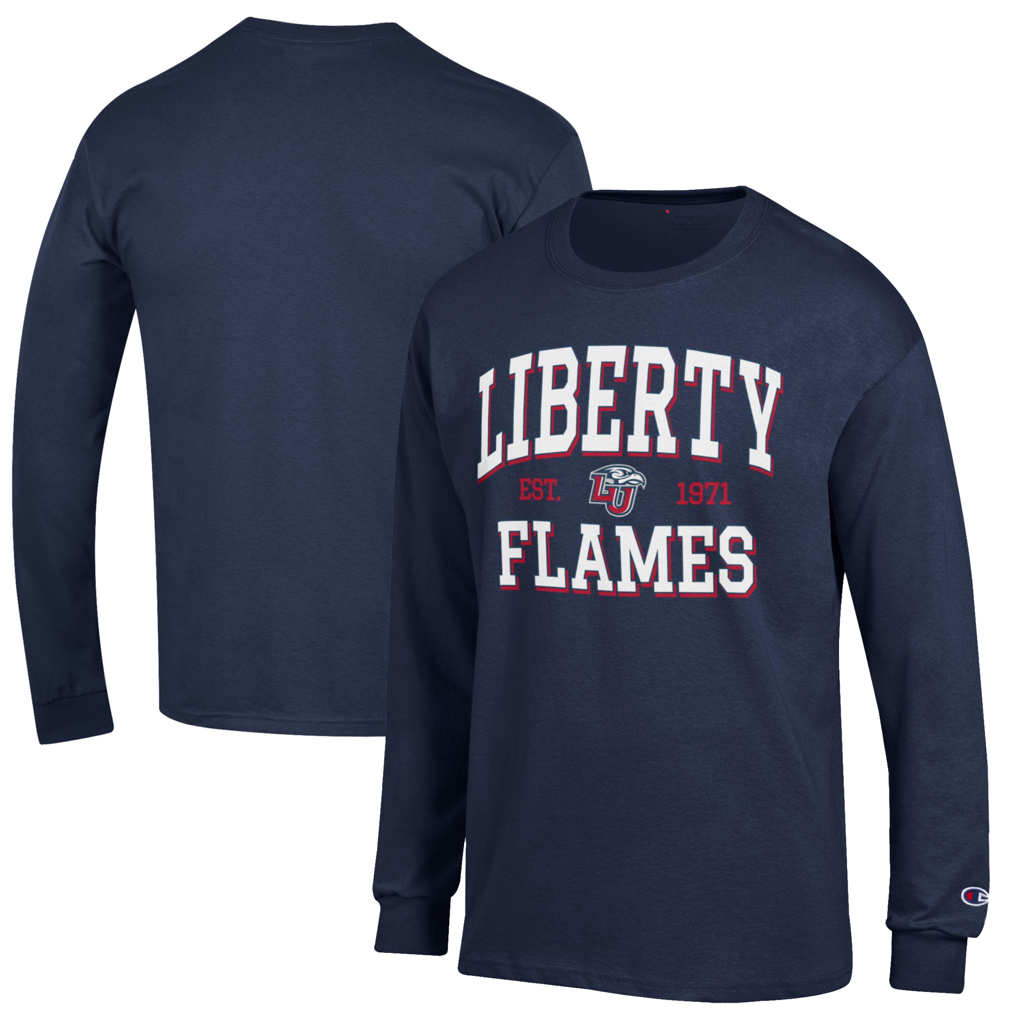 Men’s Champion Navy Liberty Flames Jersey Est. Date Long Sleeve T-Shirt Men’s Champion Navy Liberty Flames Jersey Est. Date Long Sleeve T-Shirt