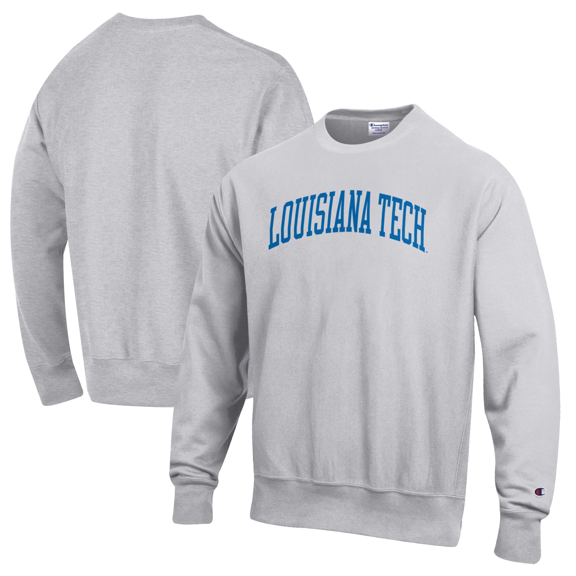 Men's Champion Heathered Gray Louisiana Tech Bulldogs Reverse Weave Fleece Crewneck Sweatshirt