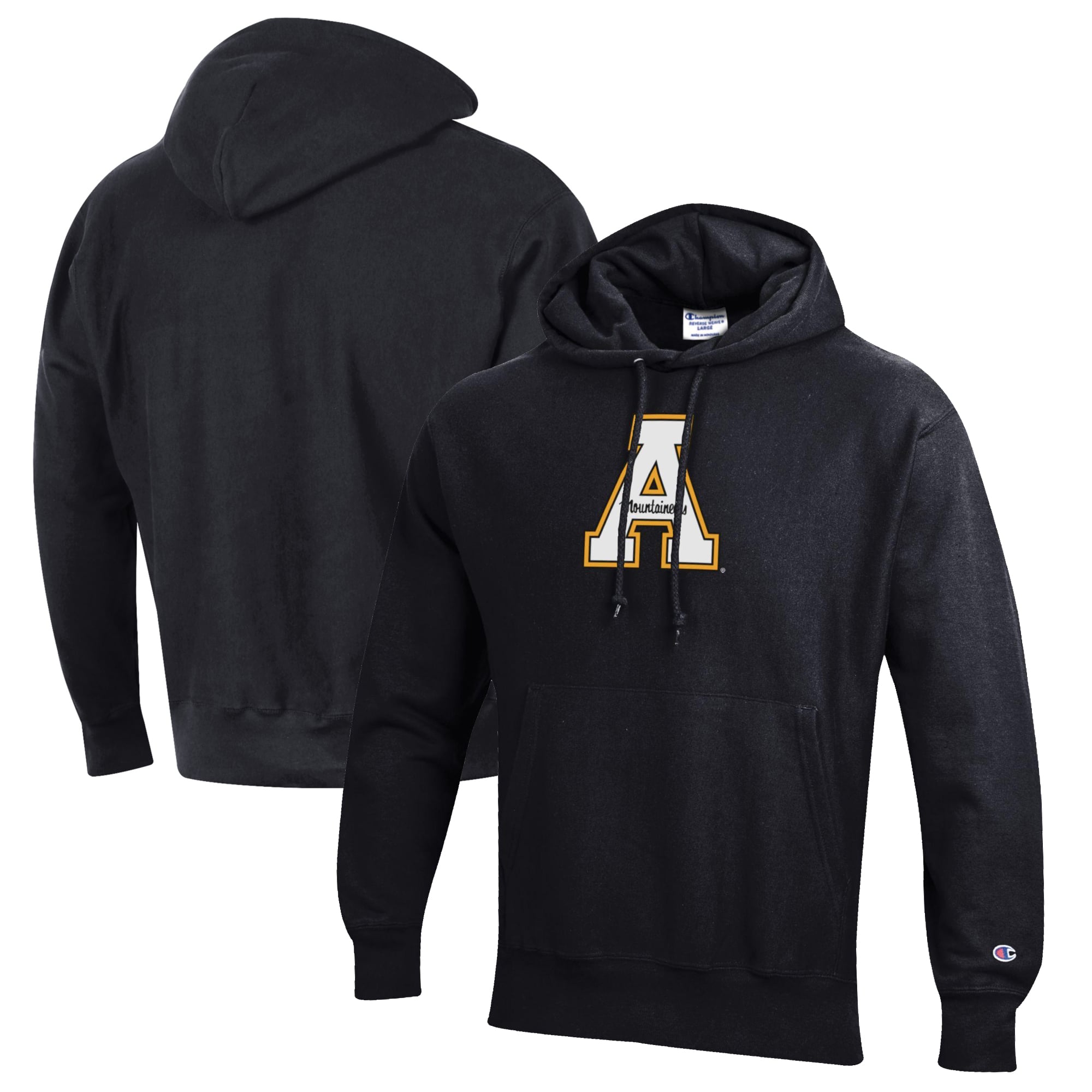 Men's Champion Black Appalachian State Mountaineers Reverse Weave Fleece Pullover Hoodie