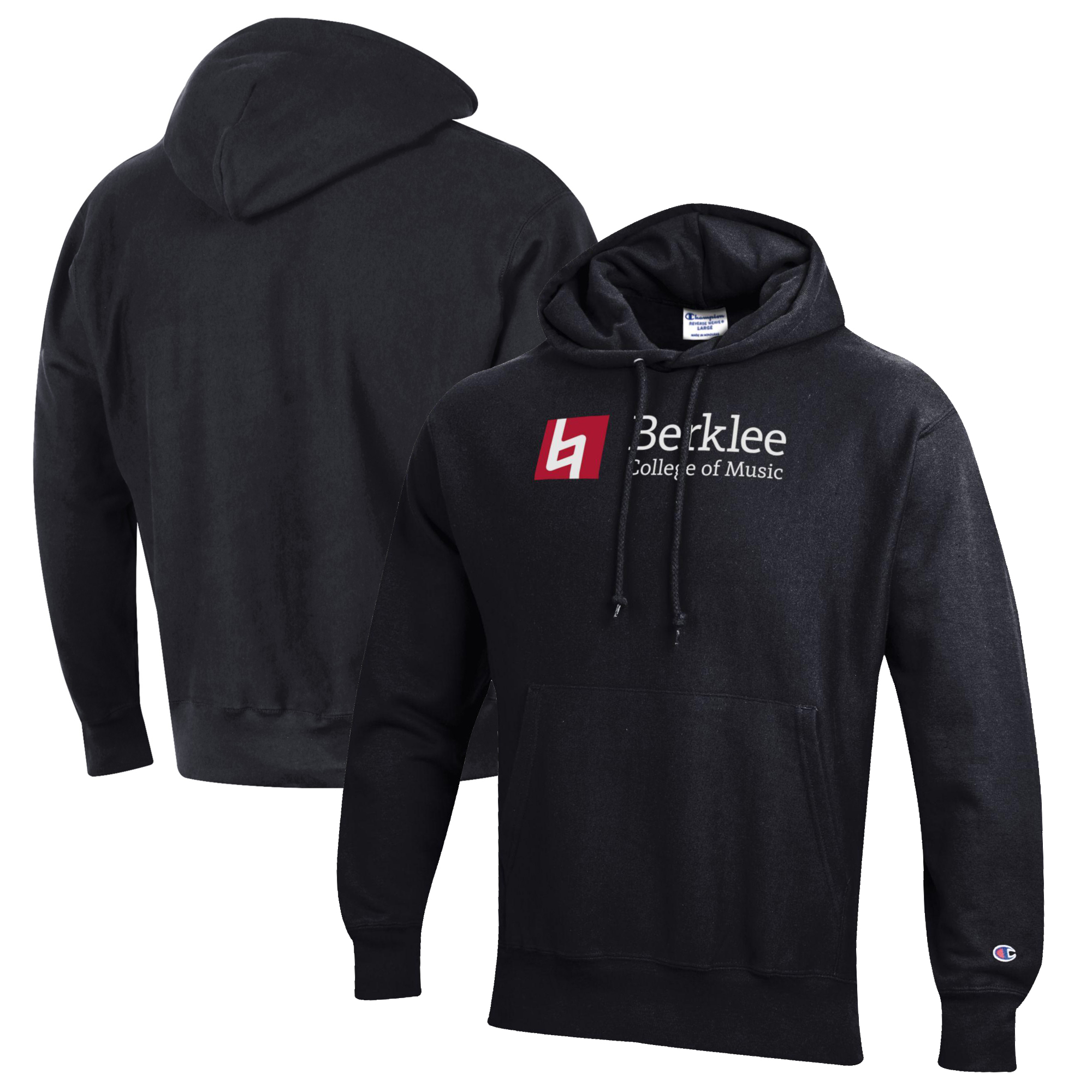 Men's Champion Black Berklee College of Music Reverse Weave Fleece Pullover Hoodie