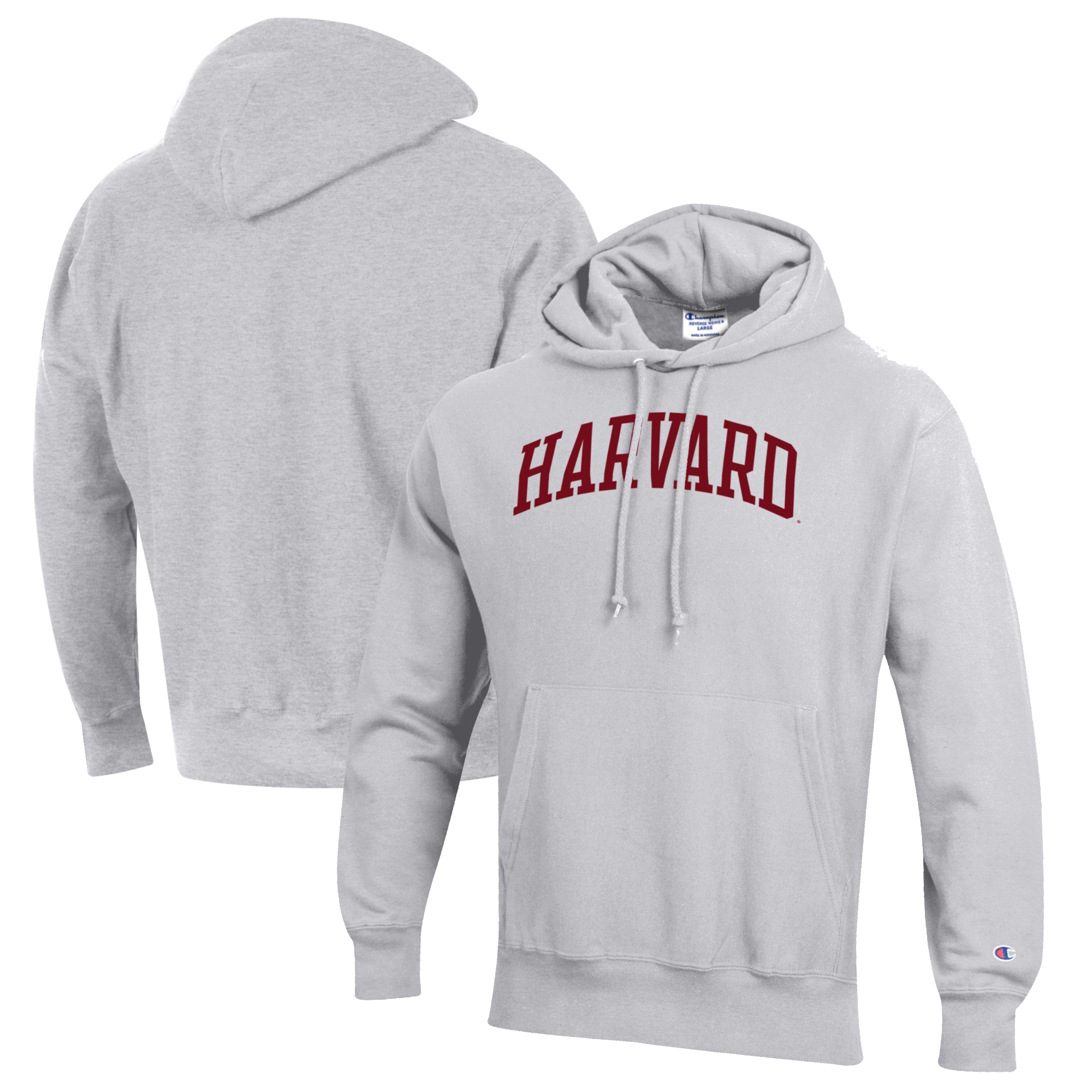 Men's Champion Heathered Gray Harvard Crimson Reverse Weave Fleece Pullover Hoodie
