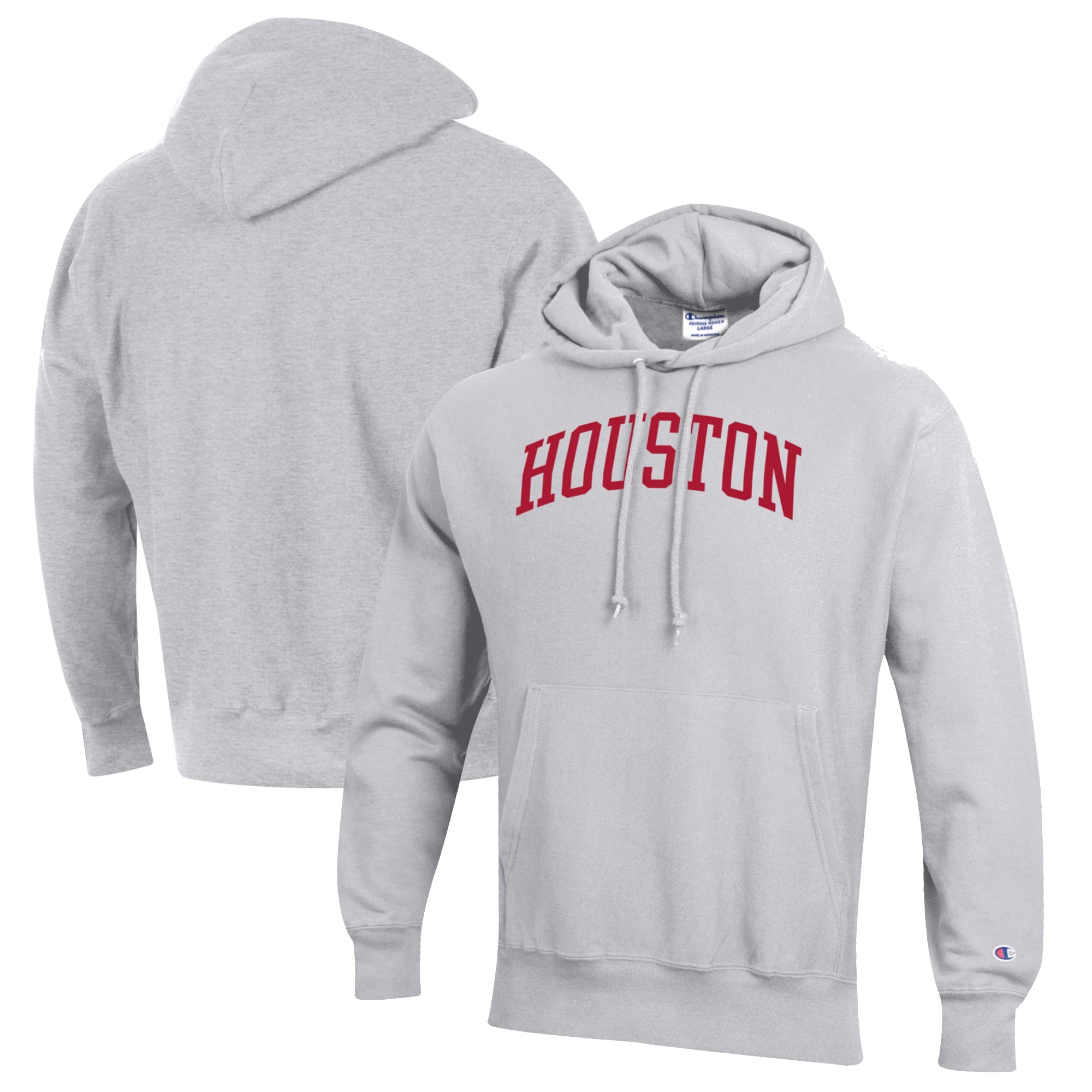 Men's Champion Heathered Gray Houston Cougars Reverse Weave Fleece Pullover Hoodie