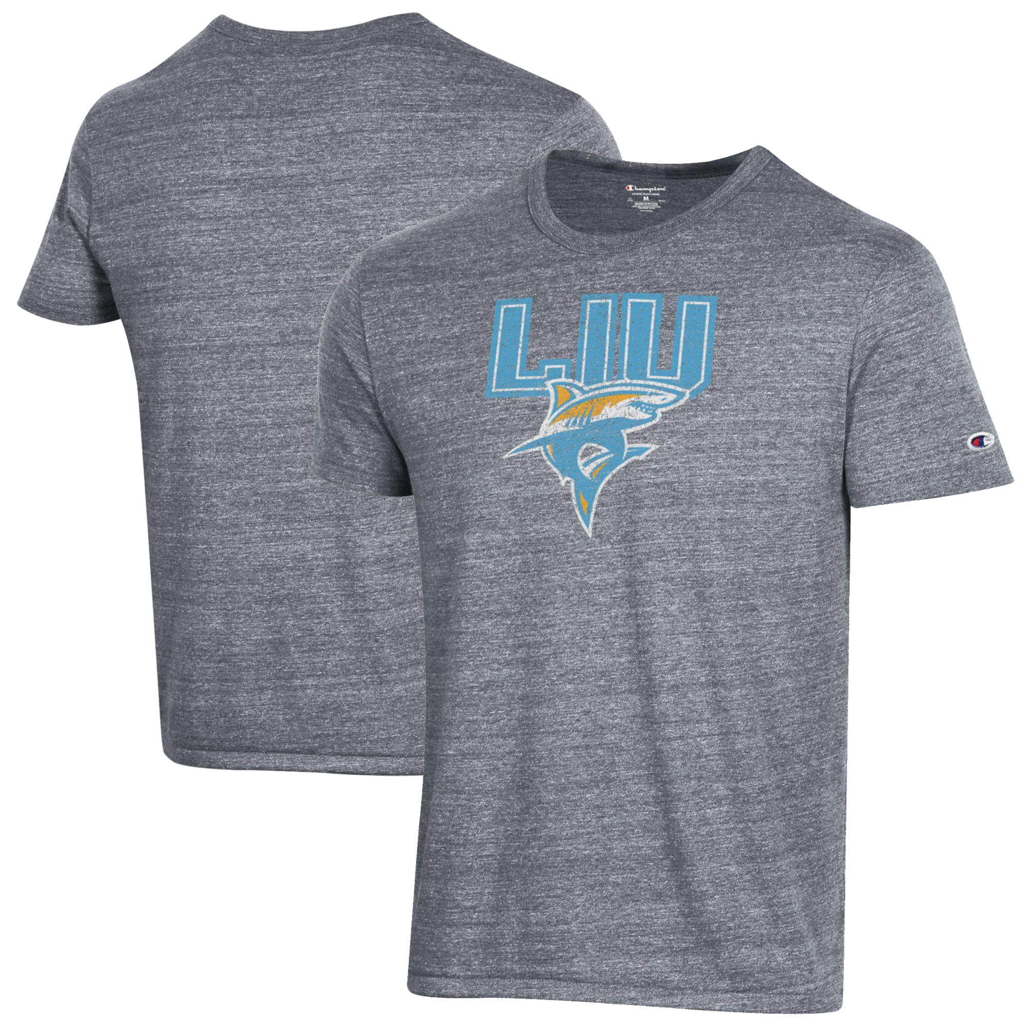 Men's Champion Heathered Gray LIU Sharks Ultimate Tri-Blend T-Shirt