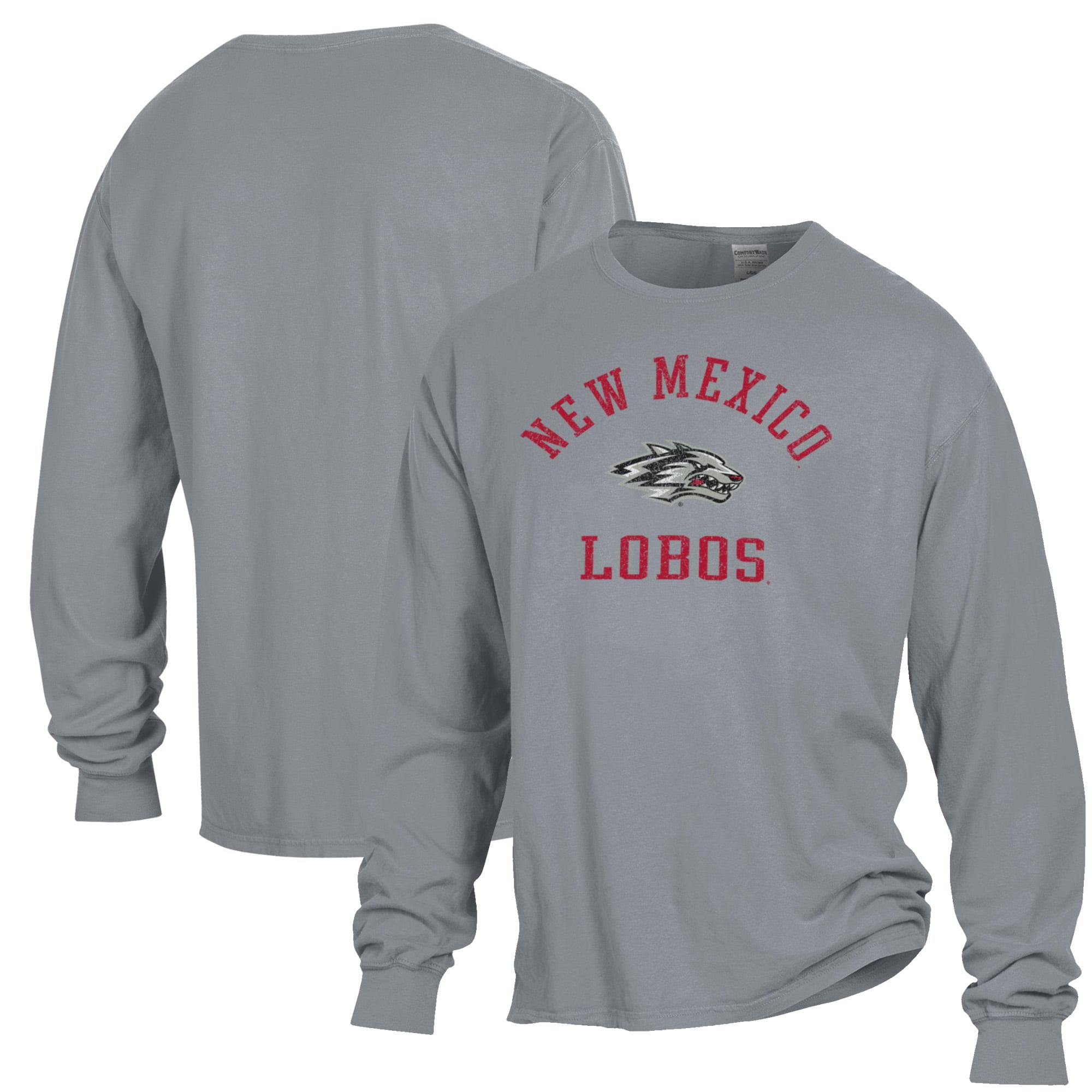 Men's ComfortWash Gray New Mexico Lobos Garment Dyed Long Sleeve T-Shirt