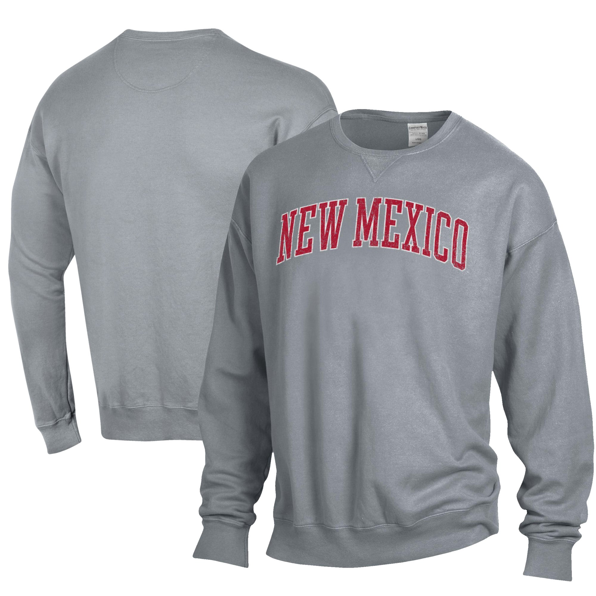 Men's ComfortWash Gray New Mexico Lobos Garment Dyed Fleece Crewneck Pullover Sweatshirt