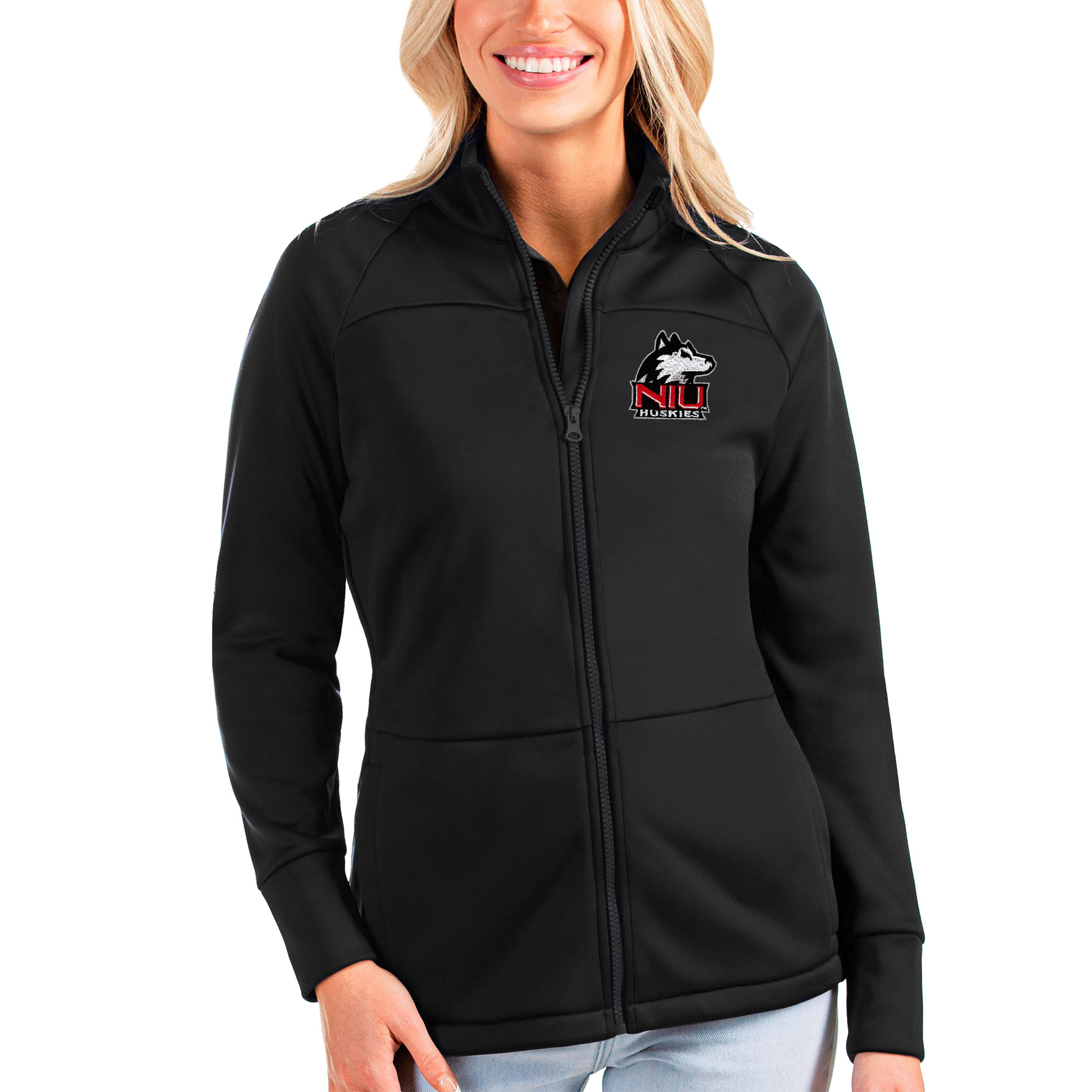 Women’s Antigua Black Northern Illinois Huskies Links Full-Zip Golf Jacket Women’s Antigua Black Northern Illinois Huskies Links Full-Zip Golf Jacket