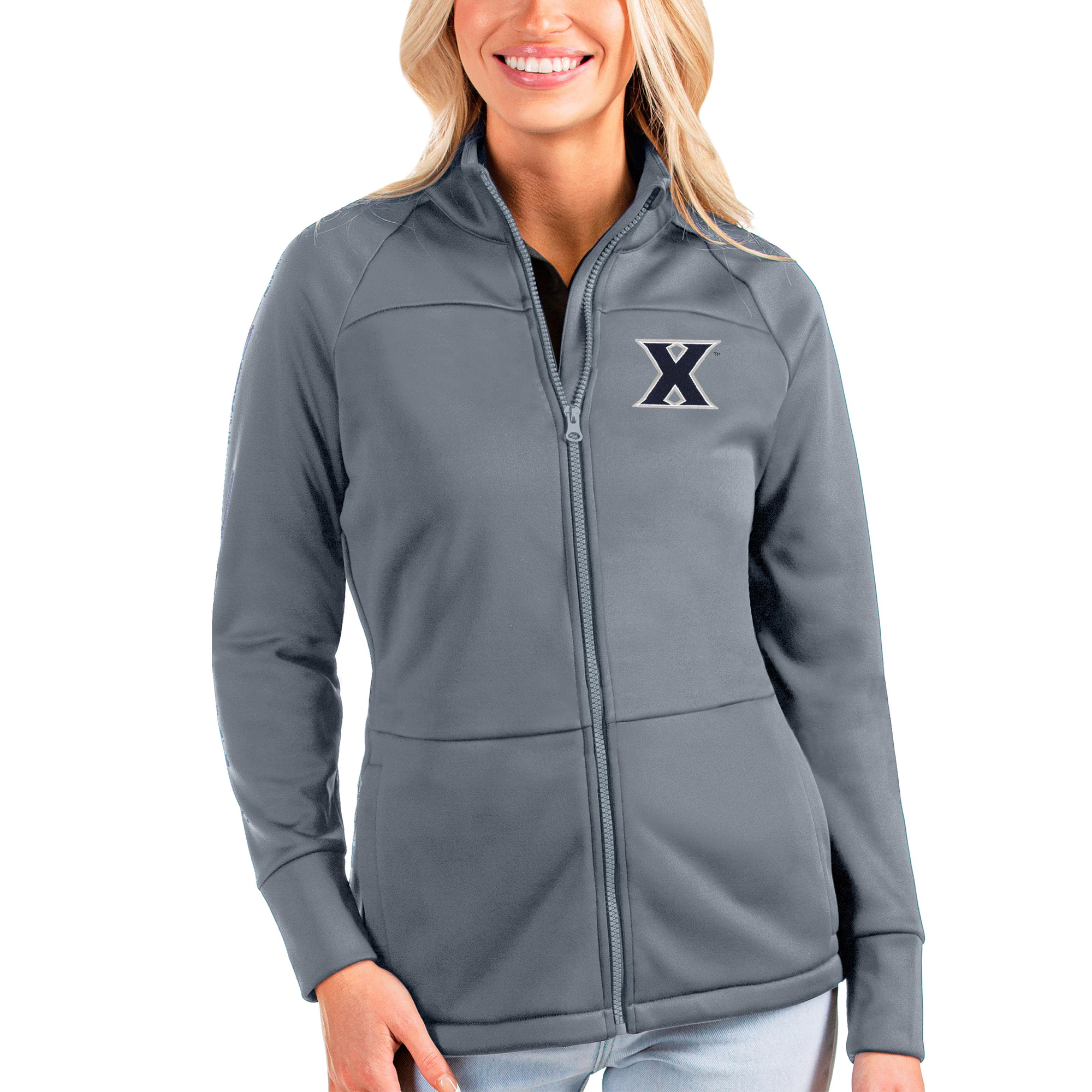 Women’s Antigua Silver Xavier Musketeers Links Full-Zip Golf Jacket Women’s Antigua Silver Xavier Musketeers Links Full-Zip Golf Jacket