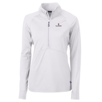 Women's Cutter & Buck White Illinois Fighting Illini Adapt Eco Knit Half-Zip Pullover Jacket