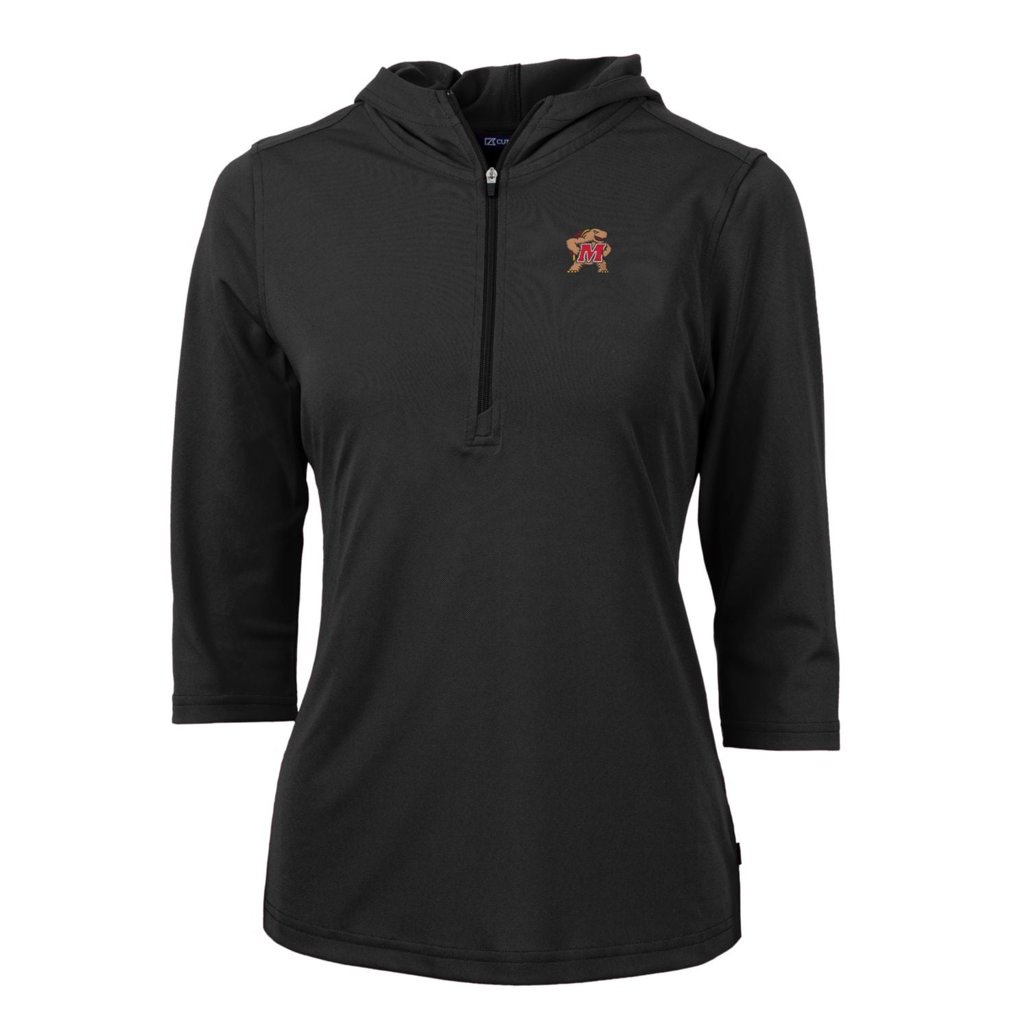 Women's Cutter & Buck Black Maryland Terrapins Virtue Eco Pique Half-Zip 3/4 Sleeve Pullover Hoodie