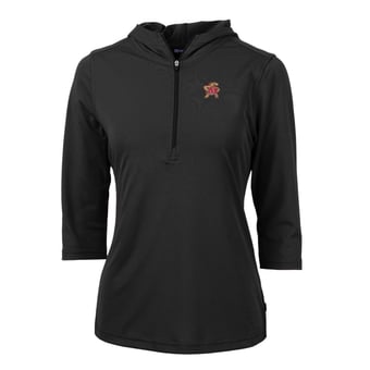 Women's Cutter & Buck Black Maryland Terrapins Virtue Eco Pique Half-Zip 3/4 Sleeve Pullover Hoodie