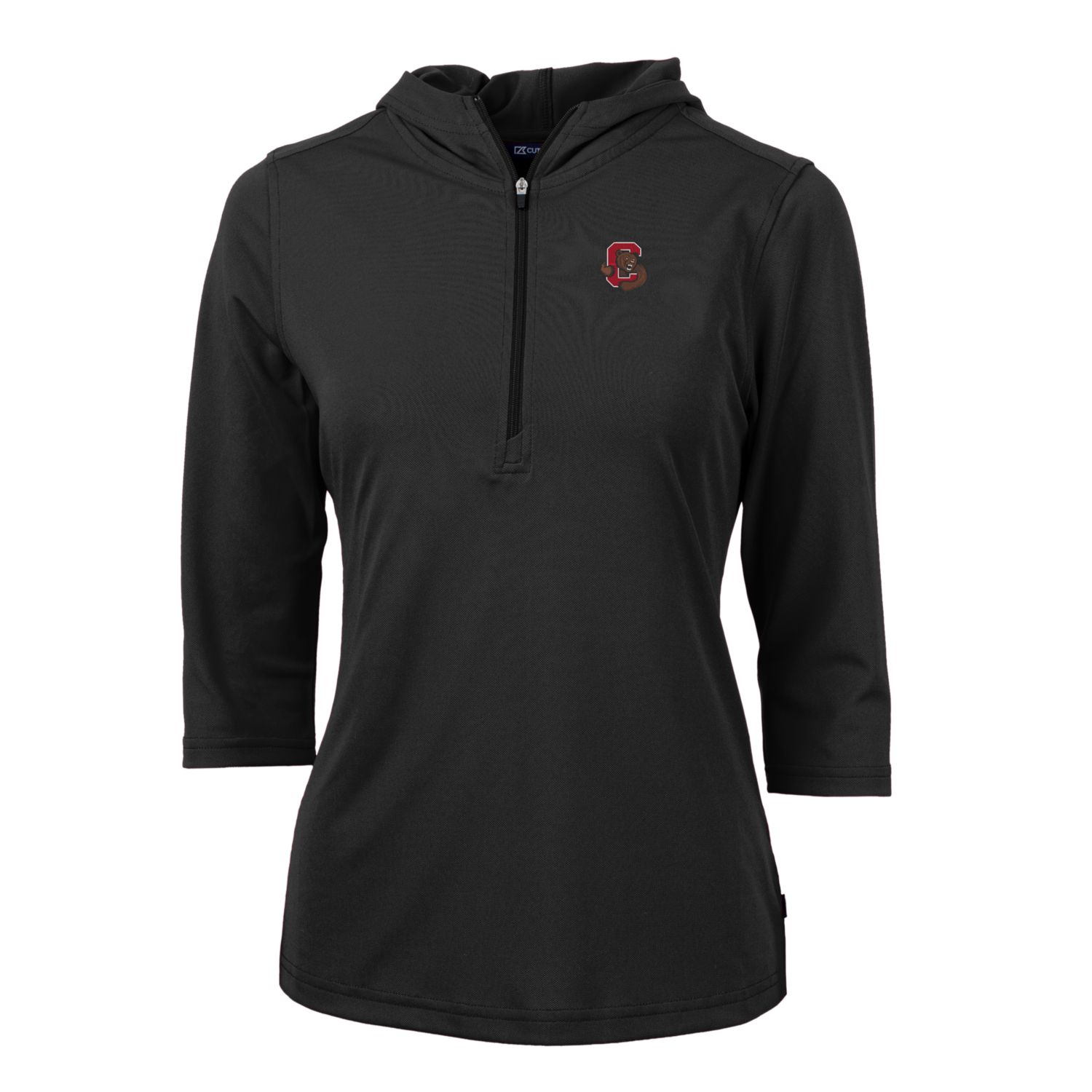 Women's Cutter & Buck Black Cornell Big Red Virtue Eco Pique Half-Zip 3/4 Sleeve Pullover Hoodie