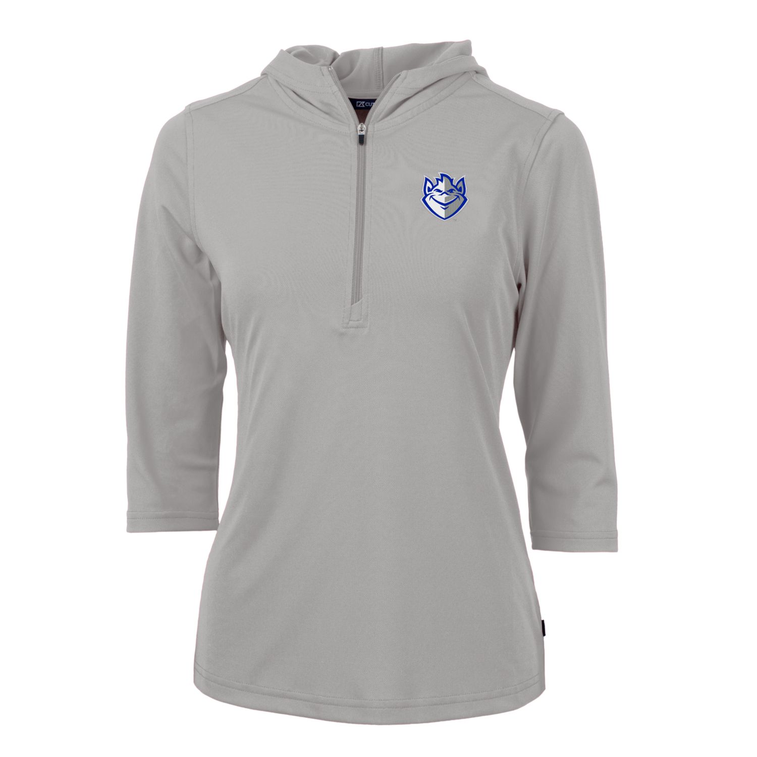 Women's Cutter & Buck Silver Saint Louis Billikens Virtue Eco Pique Half-Zip 3/4 Sleeve Pullover Hoodie