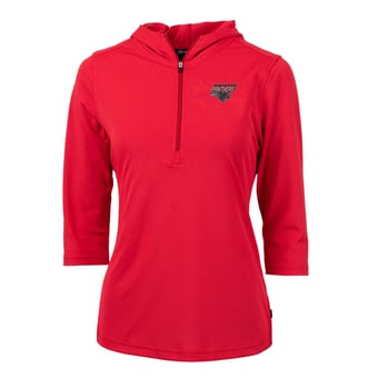 Women's Cutter & Buck Red Clark Atlanta University Panthers Virtue Eco Pique Half-Zip 3/4 Sleeve Pullover Hoodie