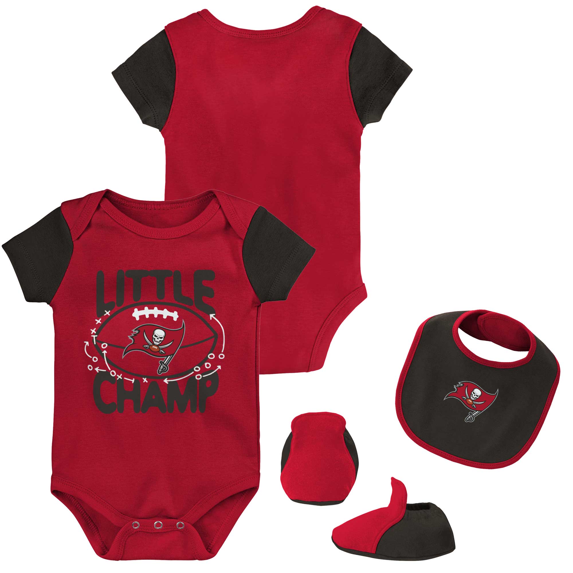 Newborn & Infant Red/Black Tampa Bay Buccaneers Little Champ Three-Piece Bodysuit Bib & Booties Set