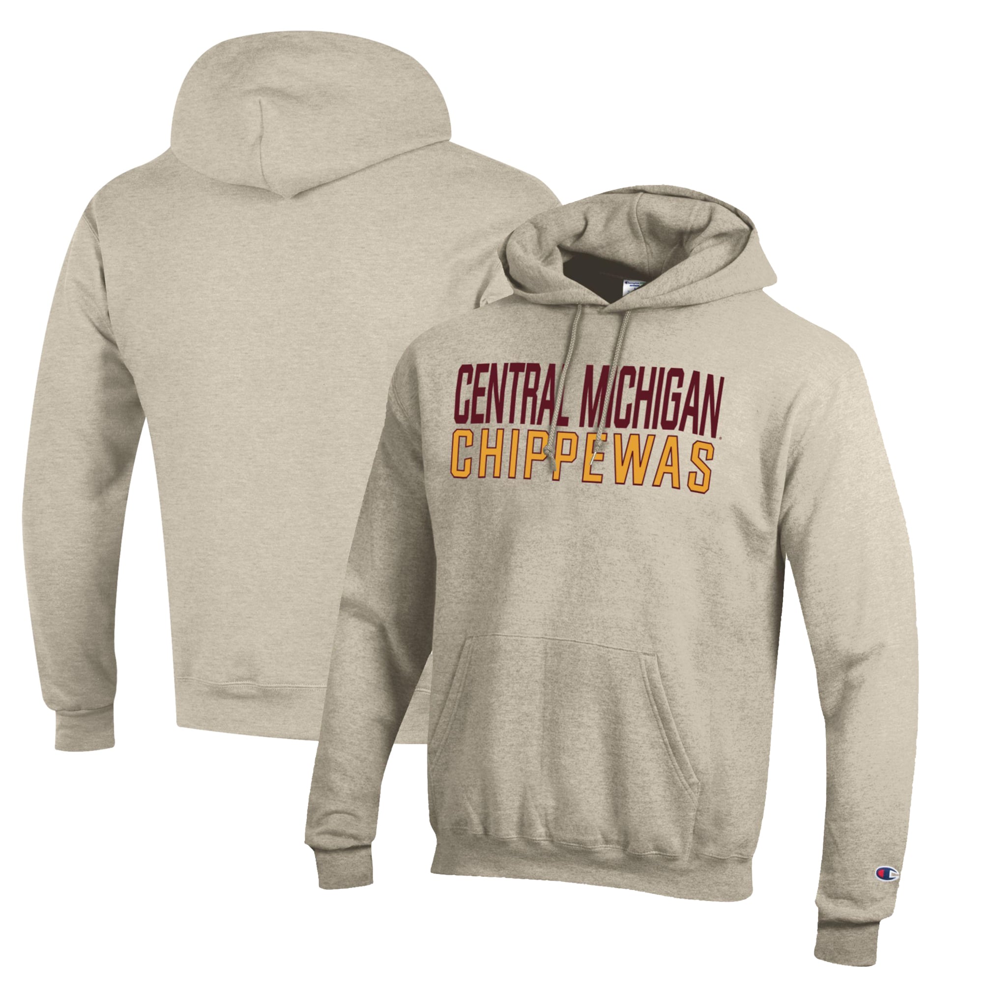 Men's Champion Oatmeal Central Michigan Chippewas Eco Powerblend Pullover Hoodie