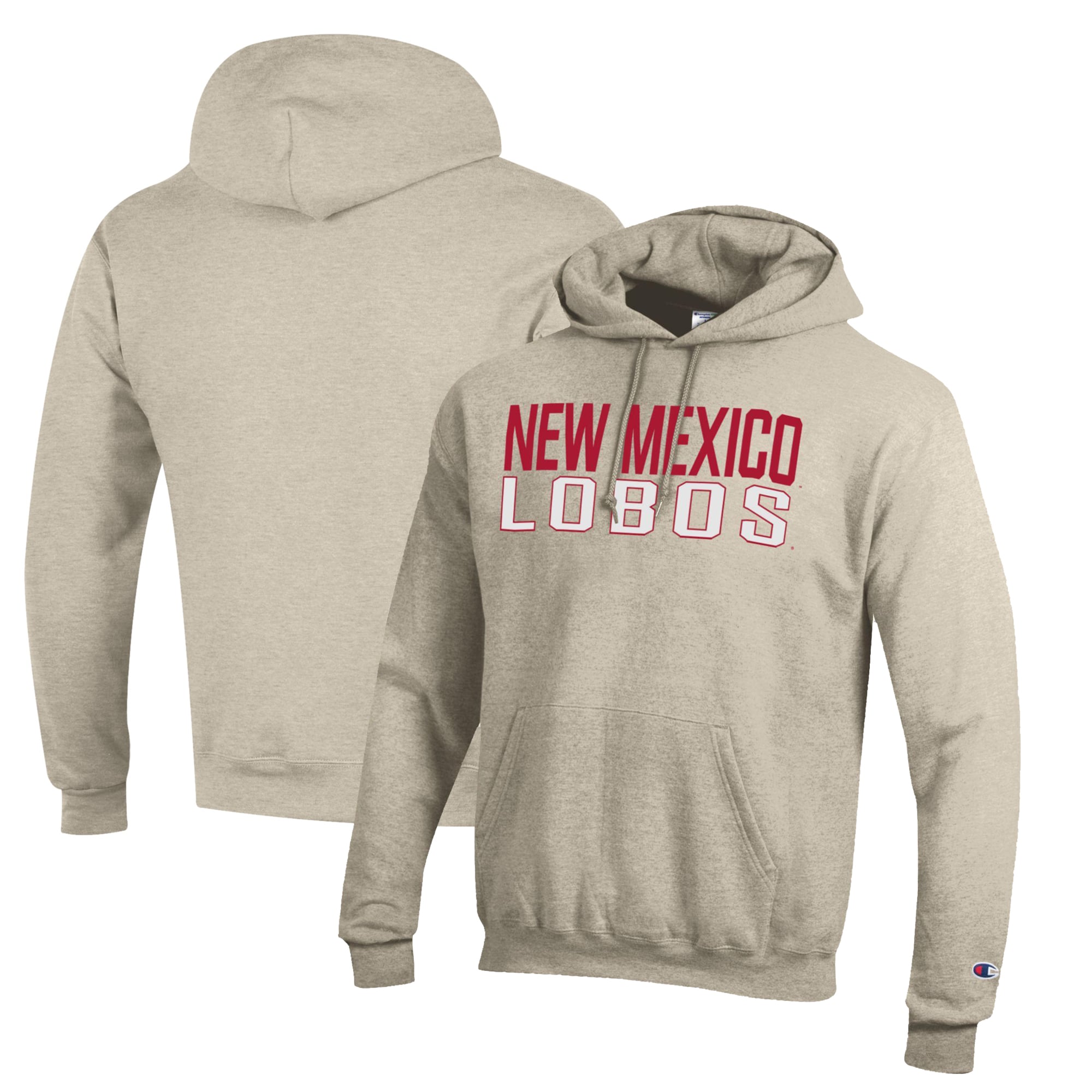 Men's Champion Oatmeal New Mexico Lobos Eco Powerblend Pullover Hoodie