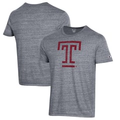 Men's Champion Heathered Gray Temple Owls Ultimate Tri-Blend T-Shirt