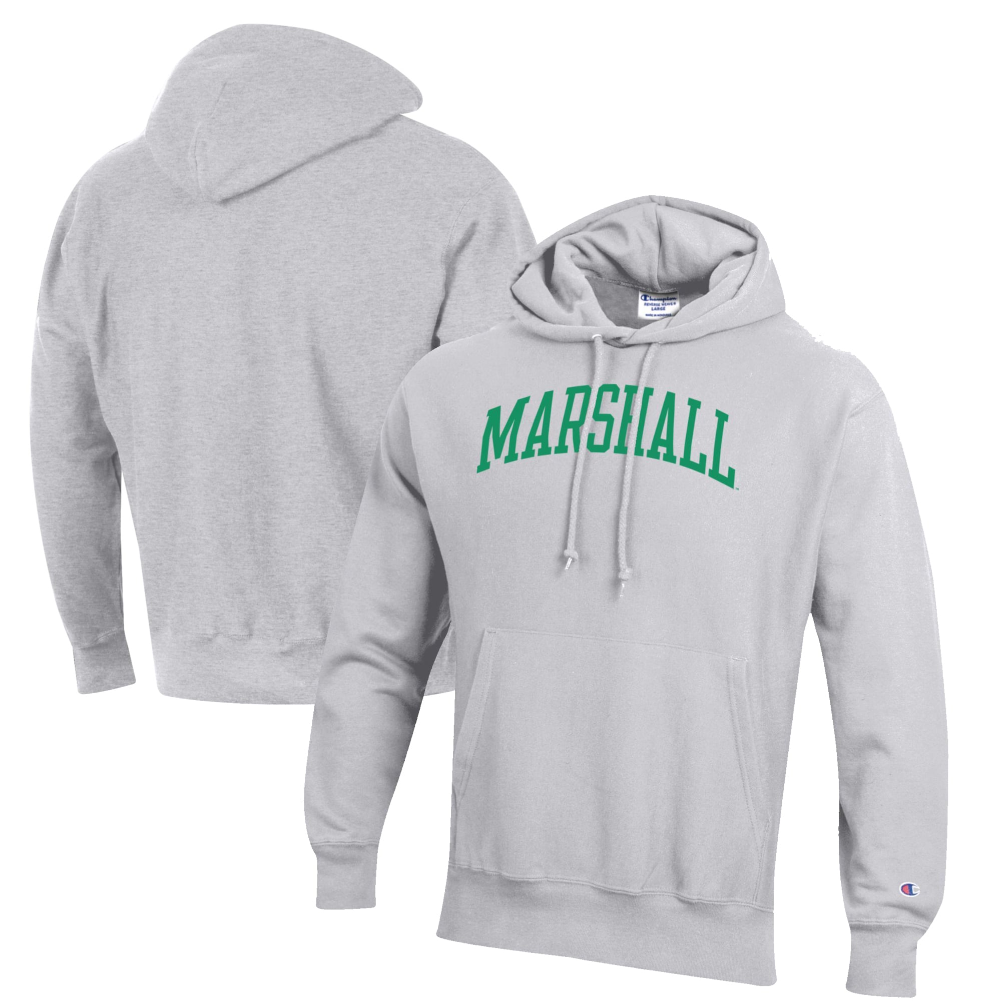 Men's Champion Heathered Gray Marshall Thundering Herd Reverse Weave Fleece Pullover Hoodie