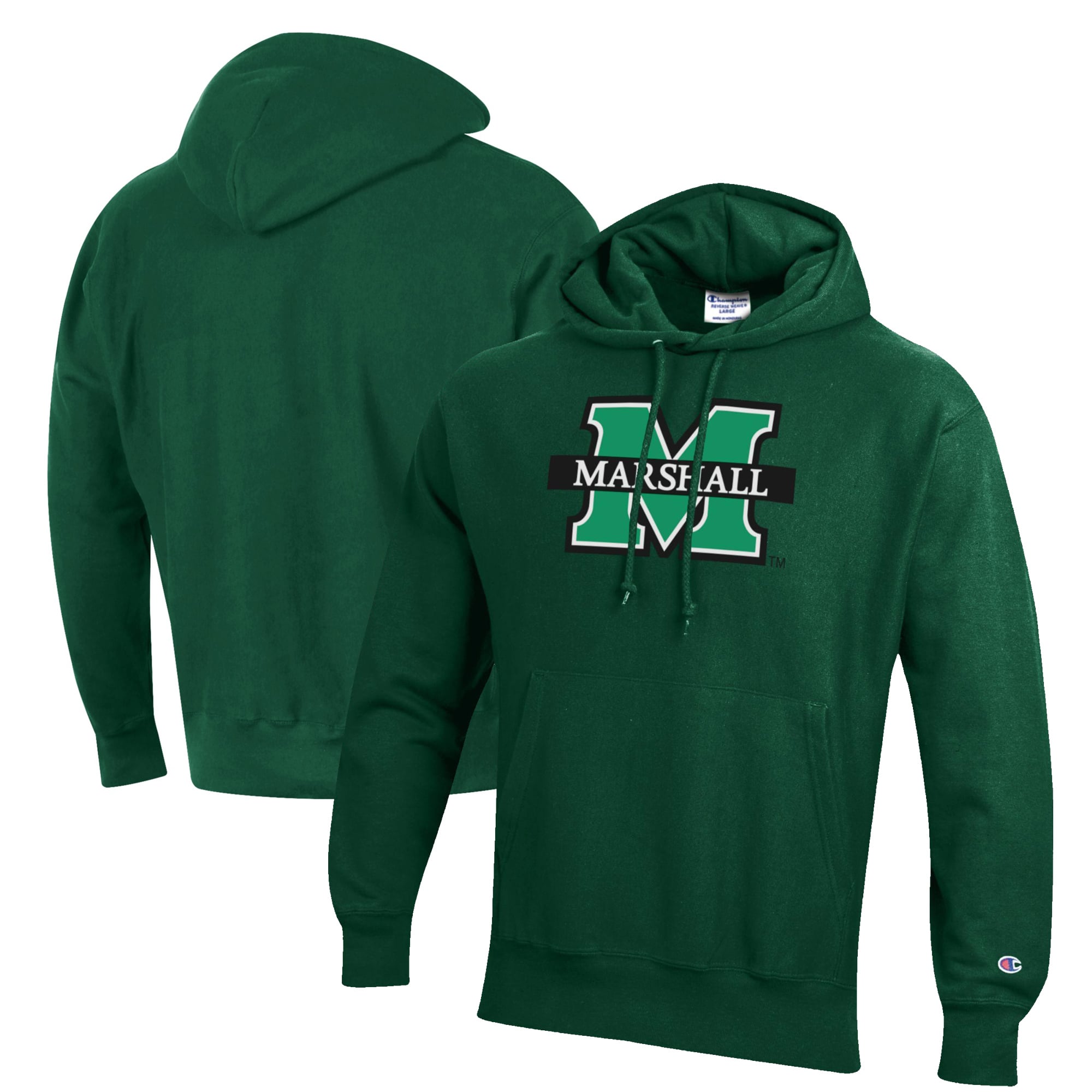 Men's Champion Green Marshall Thundering Herd Reverse Weave Fleece Pullover Hoodie