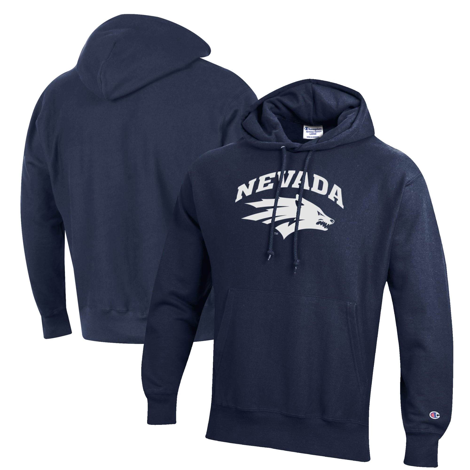 Men's Champion Navy Nevada Wolf Pack Reverse Weave Fleece Pullover Hoodie