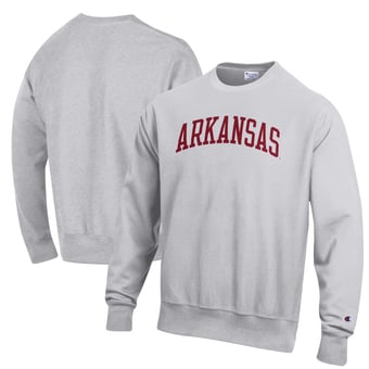 Men's Champion Heathered Gray Arkansas Razorbacks Reverse Weave Fleece Crewneck Sweatshirt