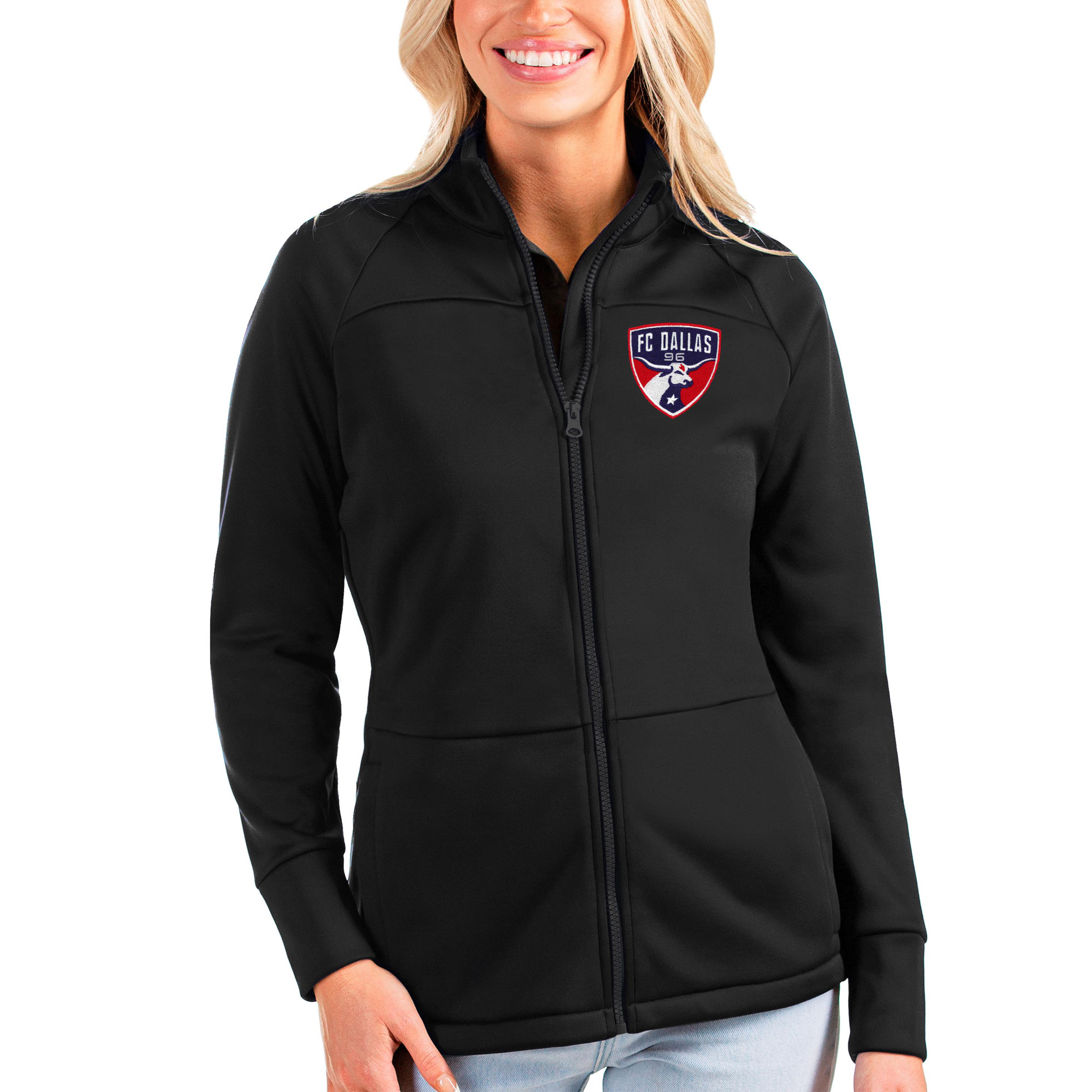 Women’s Antigua Black FC Dallas Links Full-Zip Golf Jacket Women’s Antigua Black FC Dallas Links Full-Zip Golf Jacket
