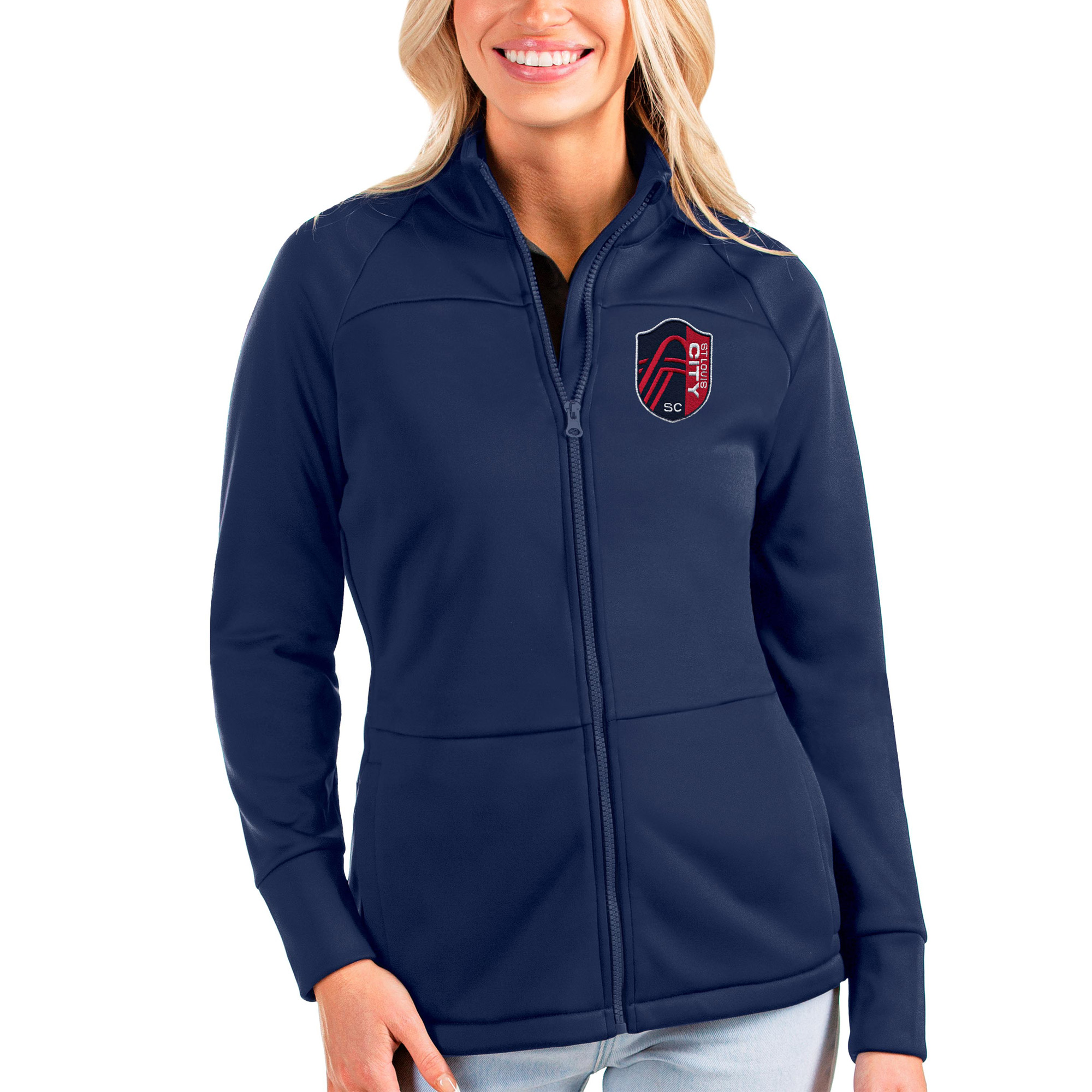 Women’s Antigua Navy St. Louis City SC Links Full-Zip Golf Jacket Women’s Antigua Navy St. Louis City SC Links Full-Zip Golf Jacket