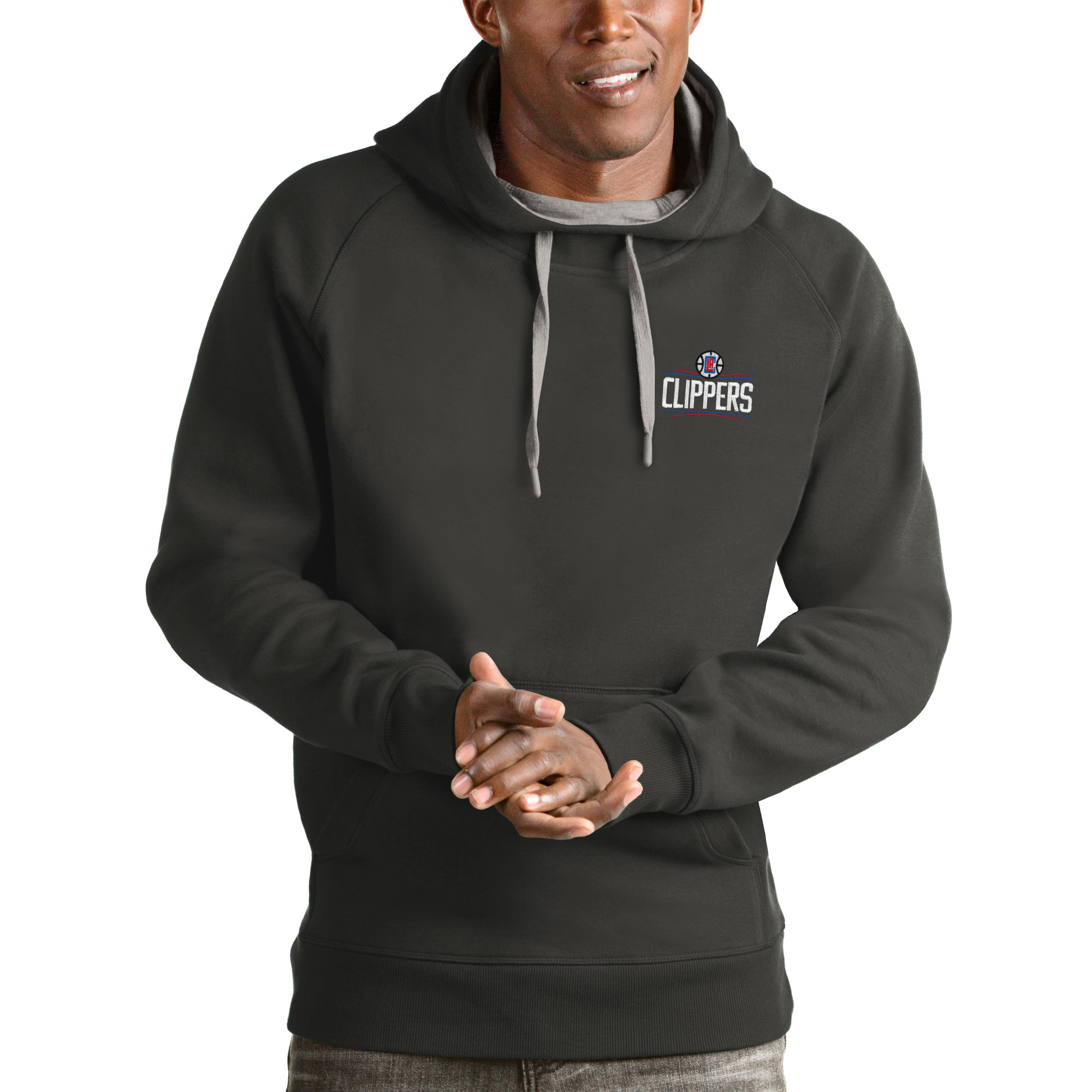 Men's Antigua Charcoal LA Clippers Victory Pullover Hoodie